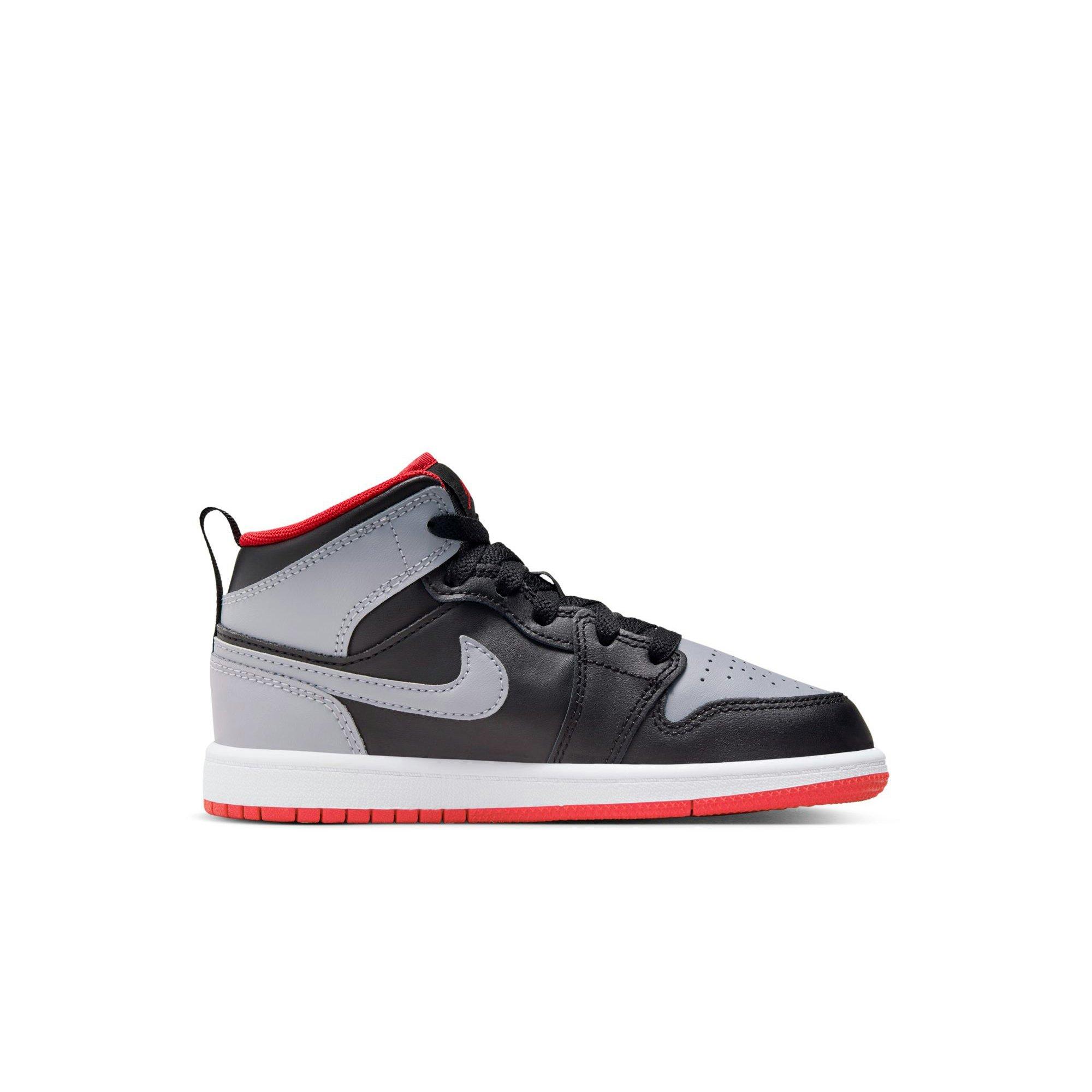 Jordan 1 Mid "Black/Cement Grey/Fire Red/White" Preschool Boys' Shoe - GREY/BLACK/RED Thumbnail View 2