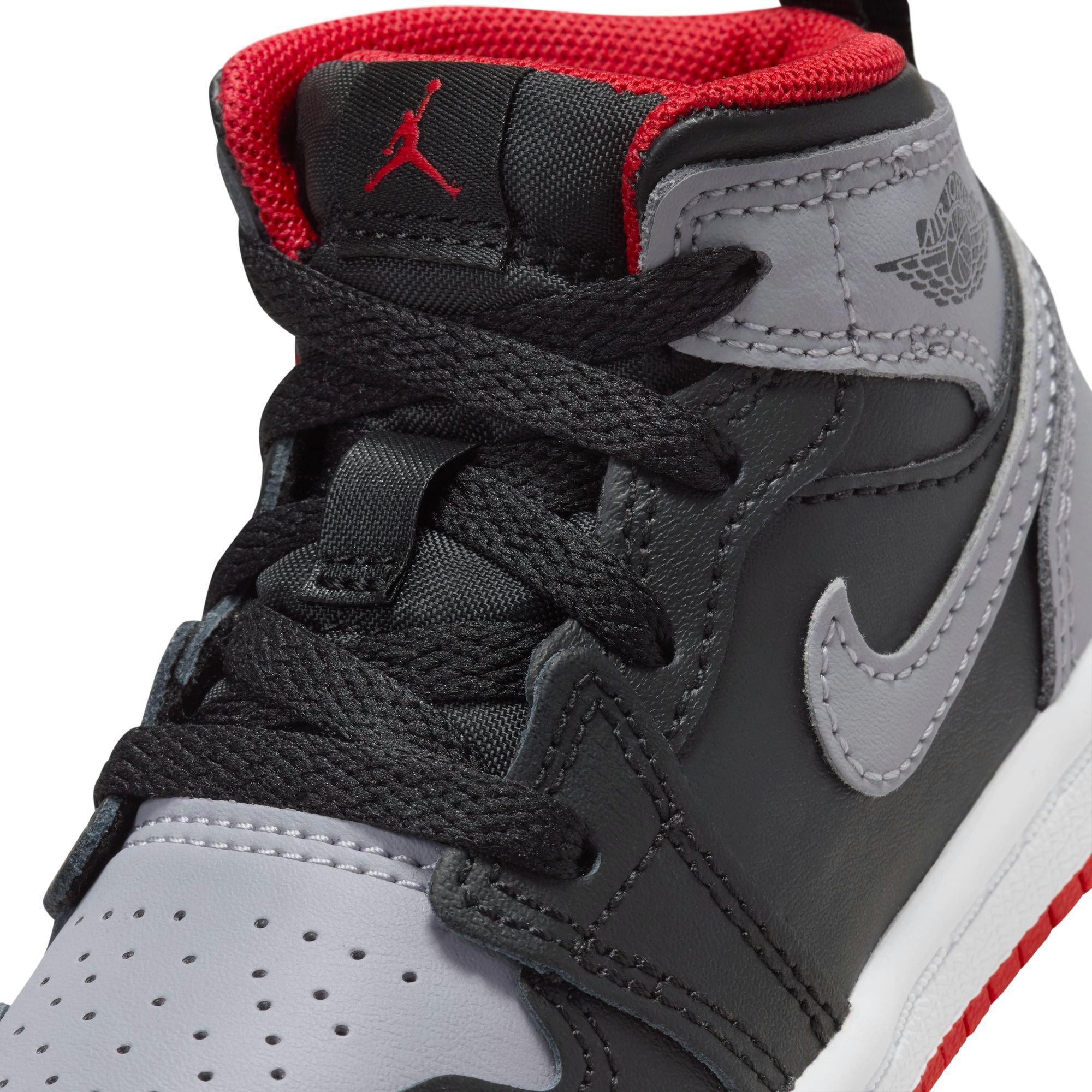 Jordan 1 Mid Toddler Boys' "Black/Cement Grey/Fire Red/White" Shoe