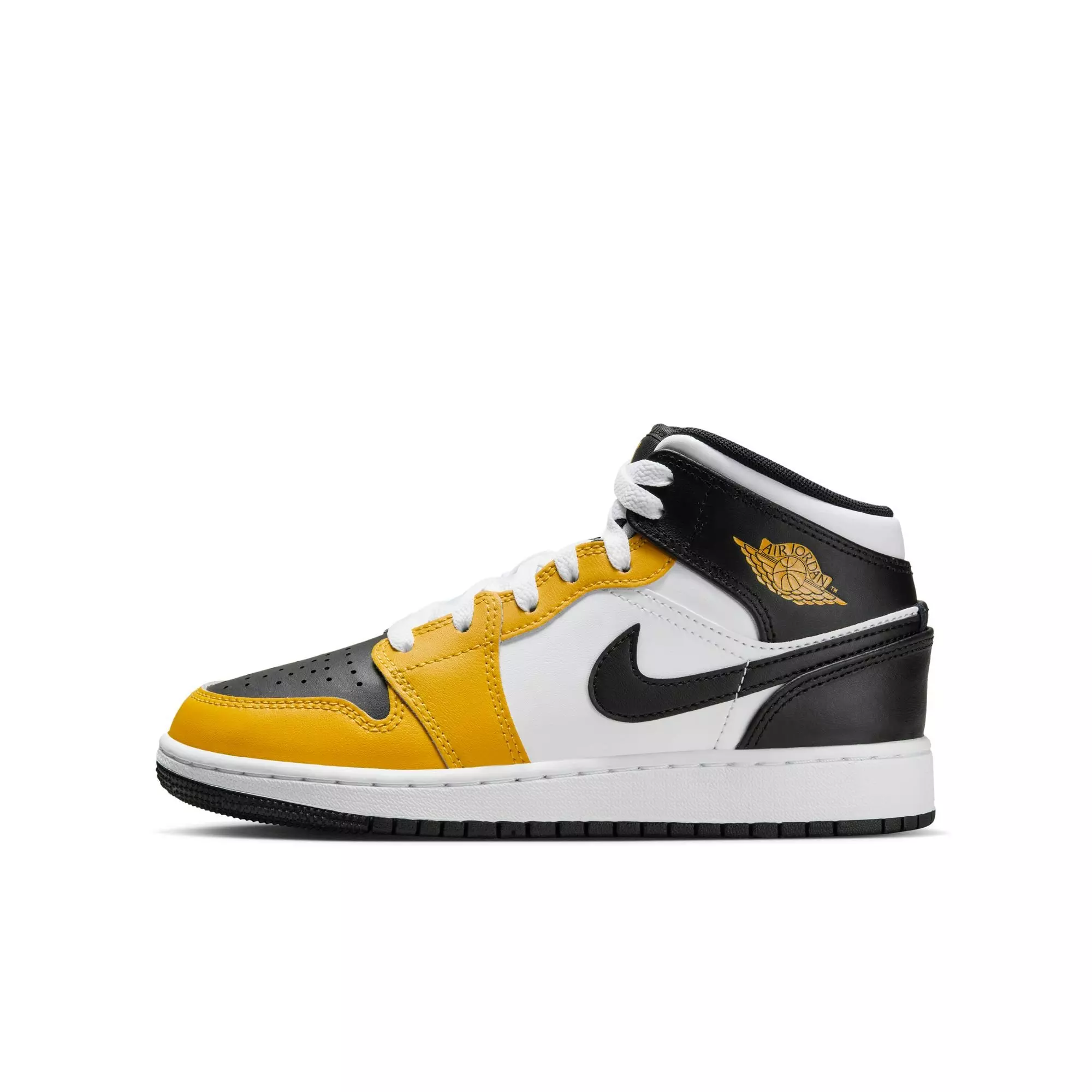 Jordan 1 Mid "Yellow Ochre/Black/White" Grade School Boys' Shoe - YELLOW/BLACK