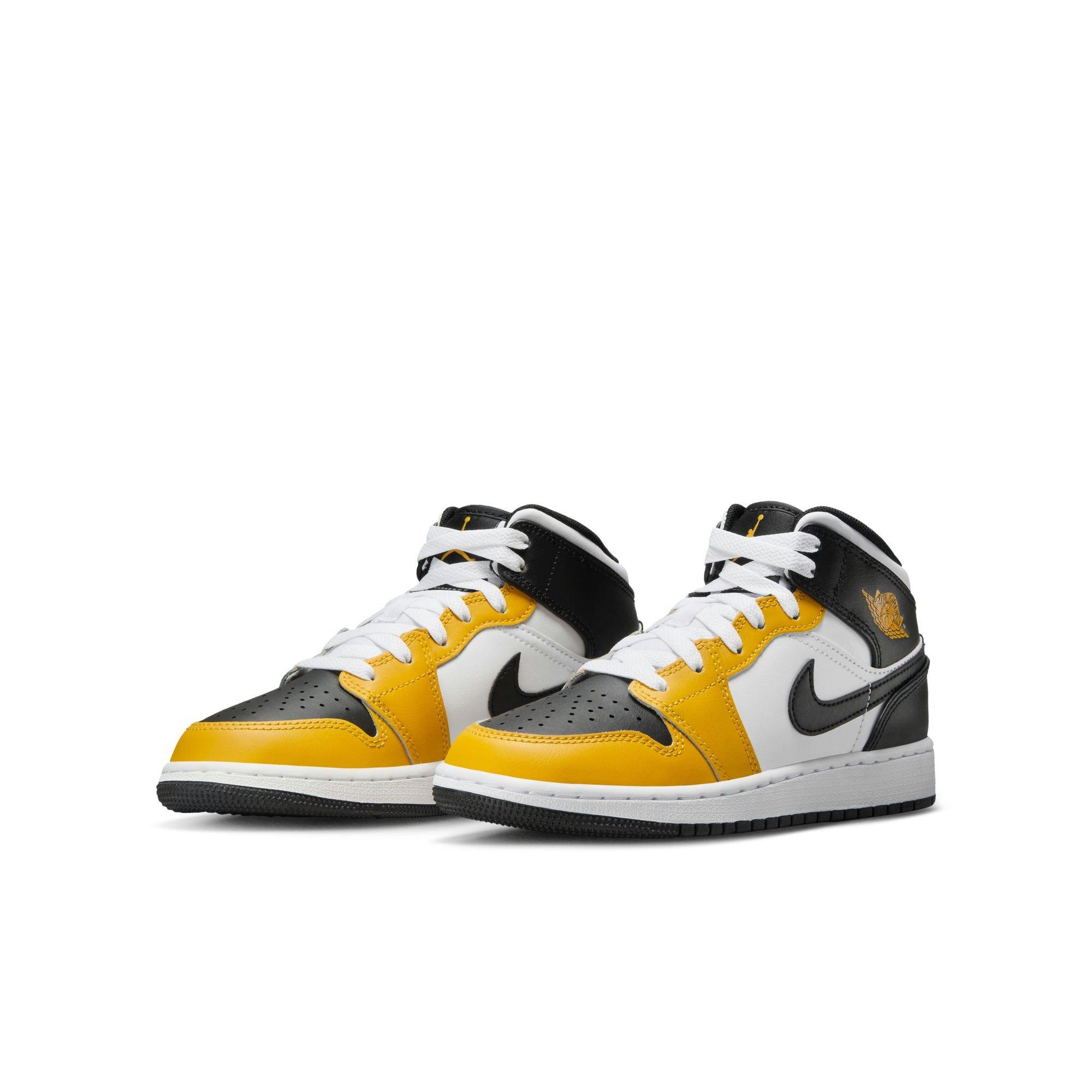 Jordan 1 Mid Yellow Ochre Black White Grade School Boys Shoe Hibbett