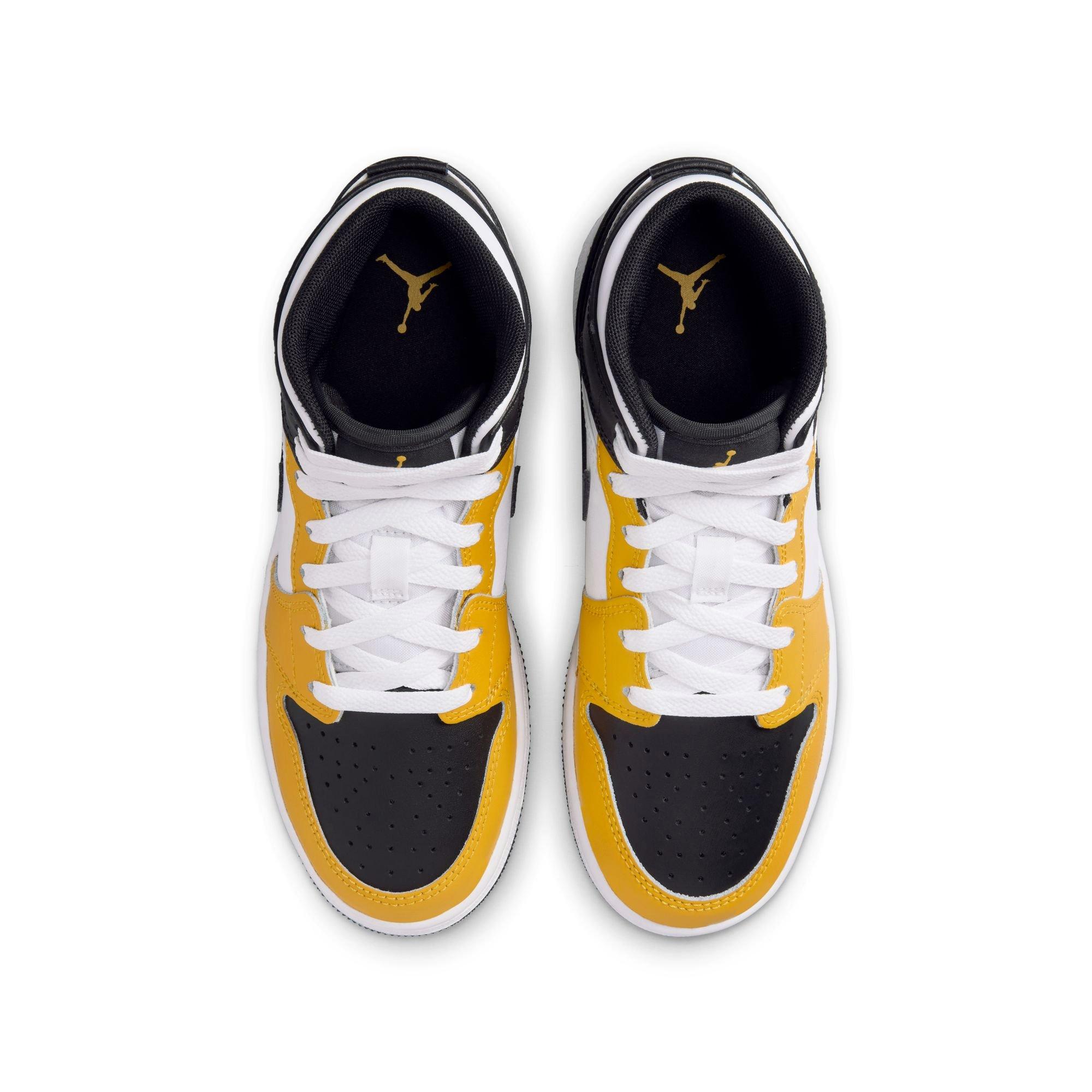 Jordan 1 Mid "Yellow Ochre/Black/White" Grade School Boys' Shoe - YELLOW/BLACK Thumbnail View 7