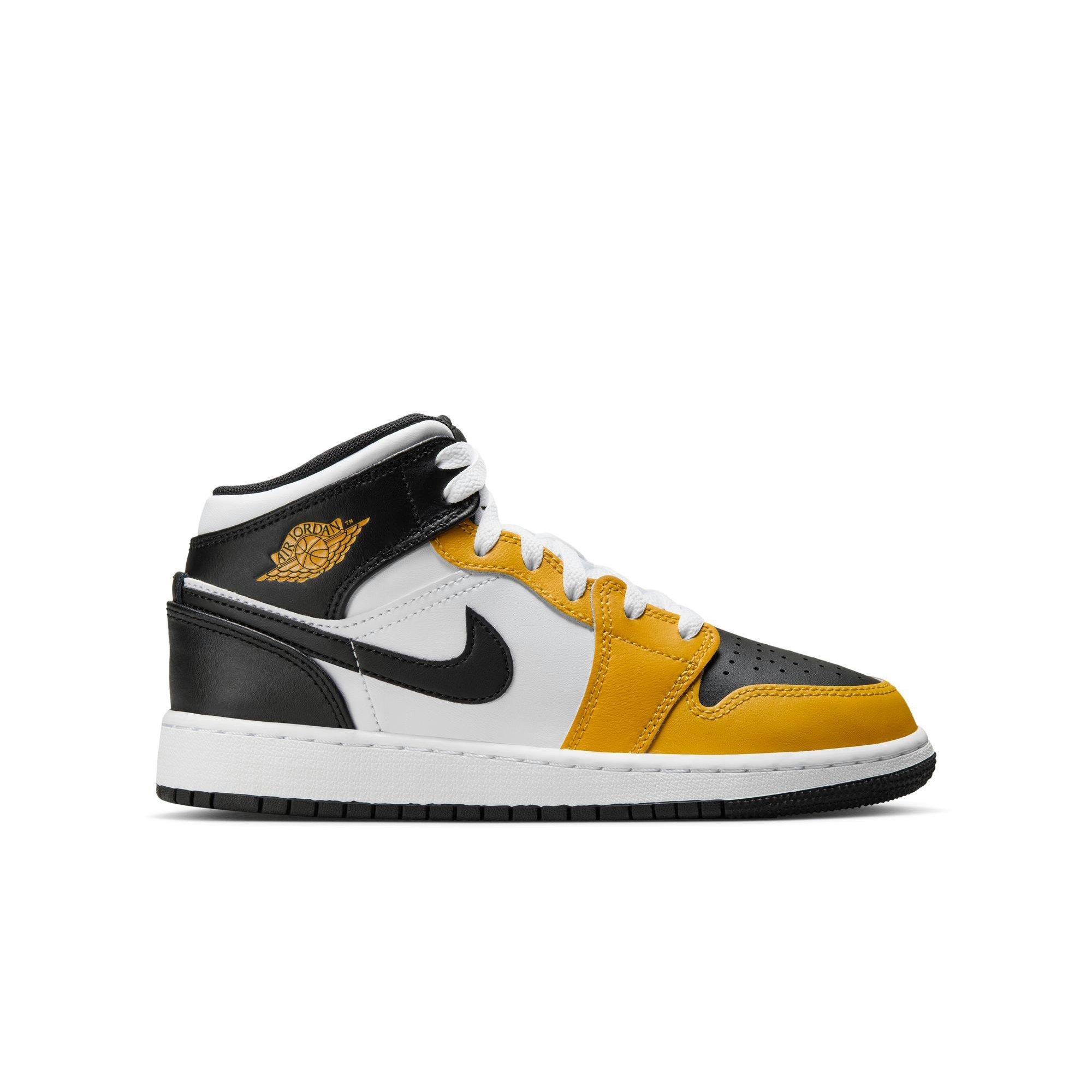 Jordan 1 Mid "Yellow Ochre/Black/White" Grade School Boys' Shoe - YELLOW/BLACK Thumbnail View 1
