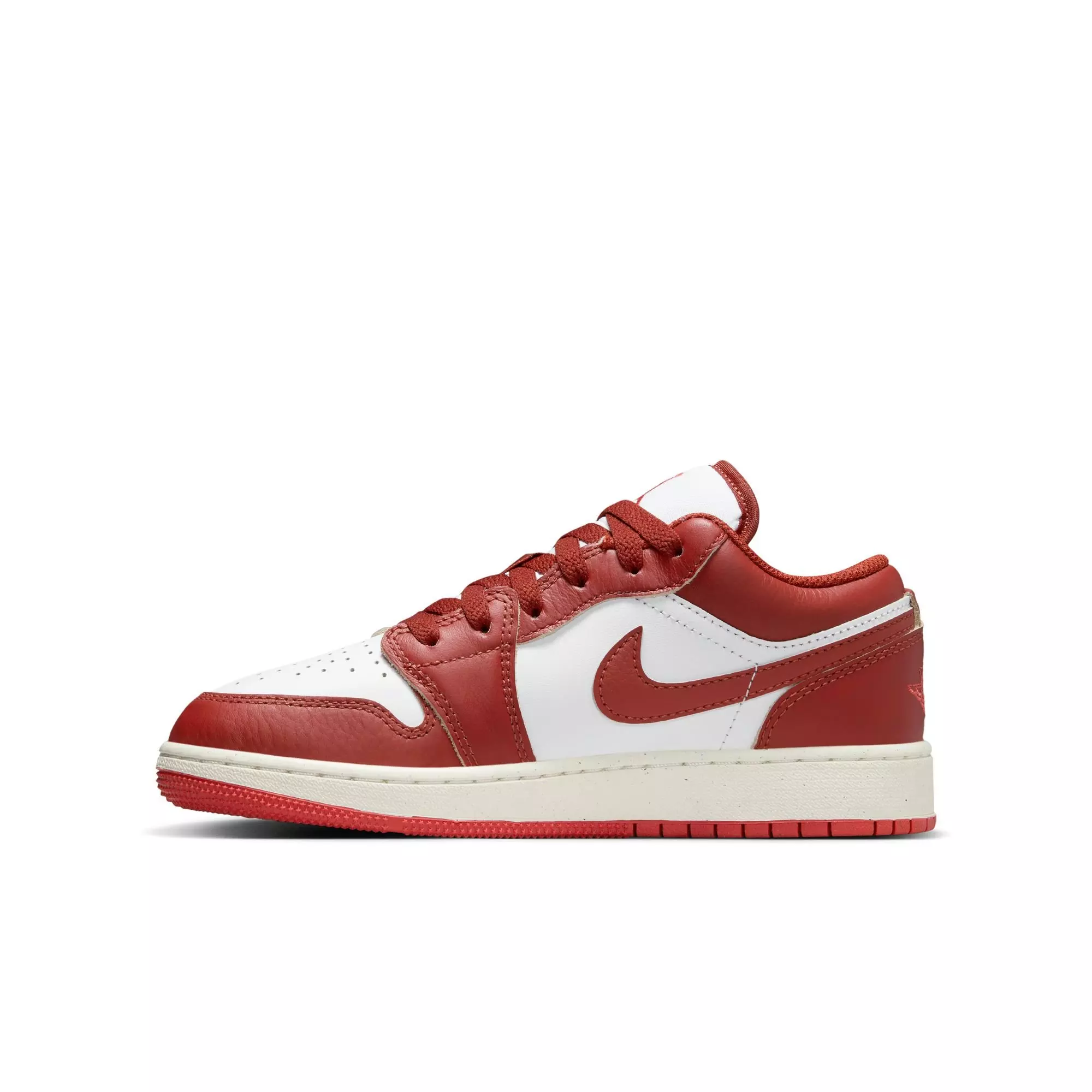 Jordan 1 Low SE "White/Dune Red/Lobster/Sail" Grade School Boys' Shoe - WHITE/RED