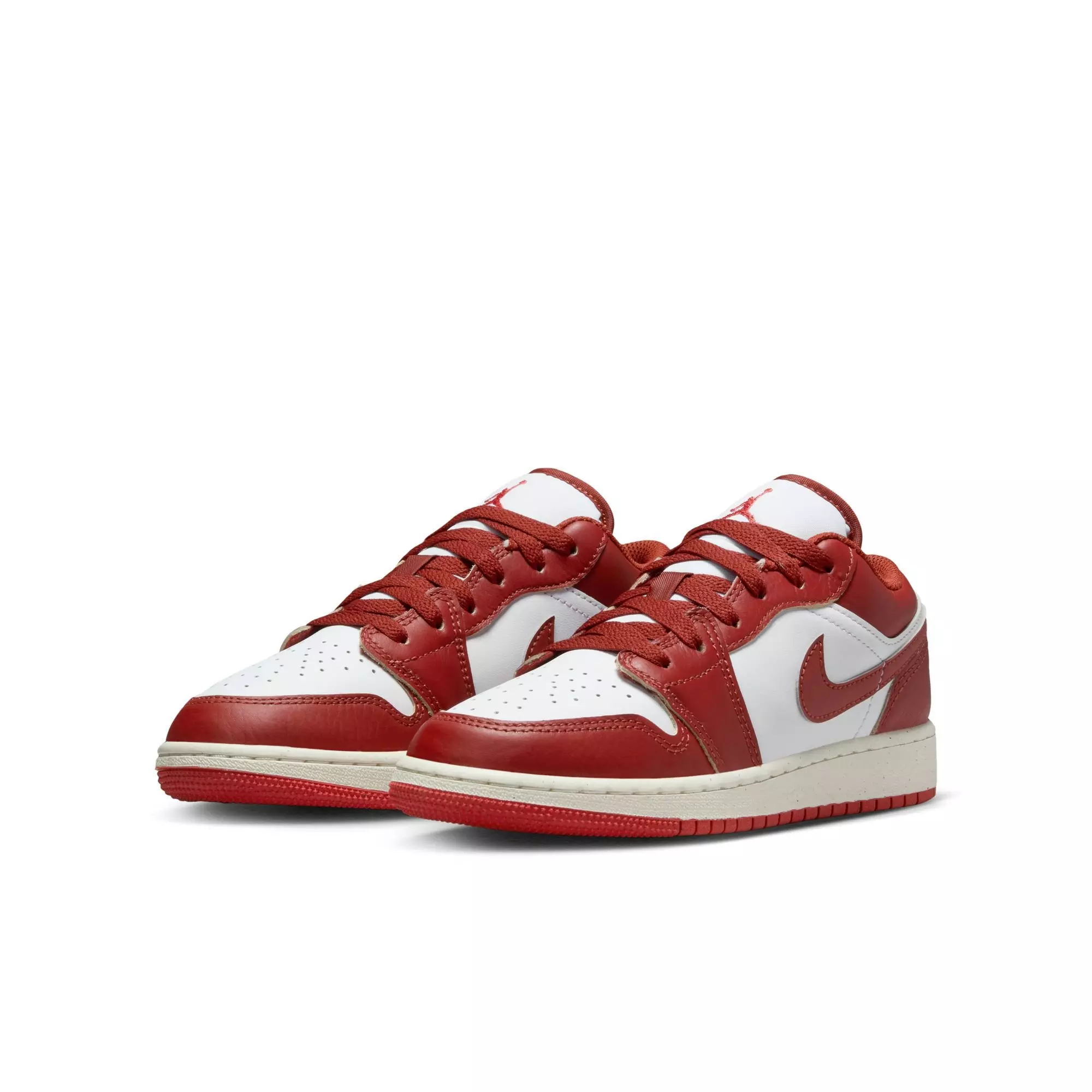 Jordan 1 Low SE "White/Dune Red/Lobster/Sail" Grade School Boys' Shoe - WHITE/RED