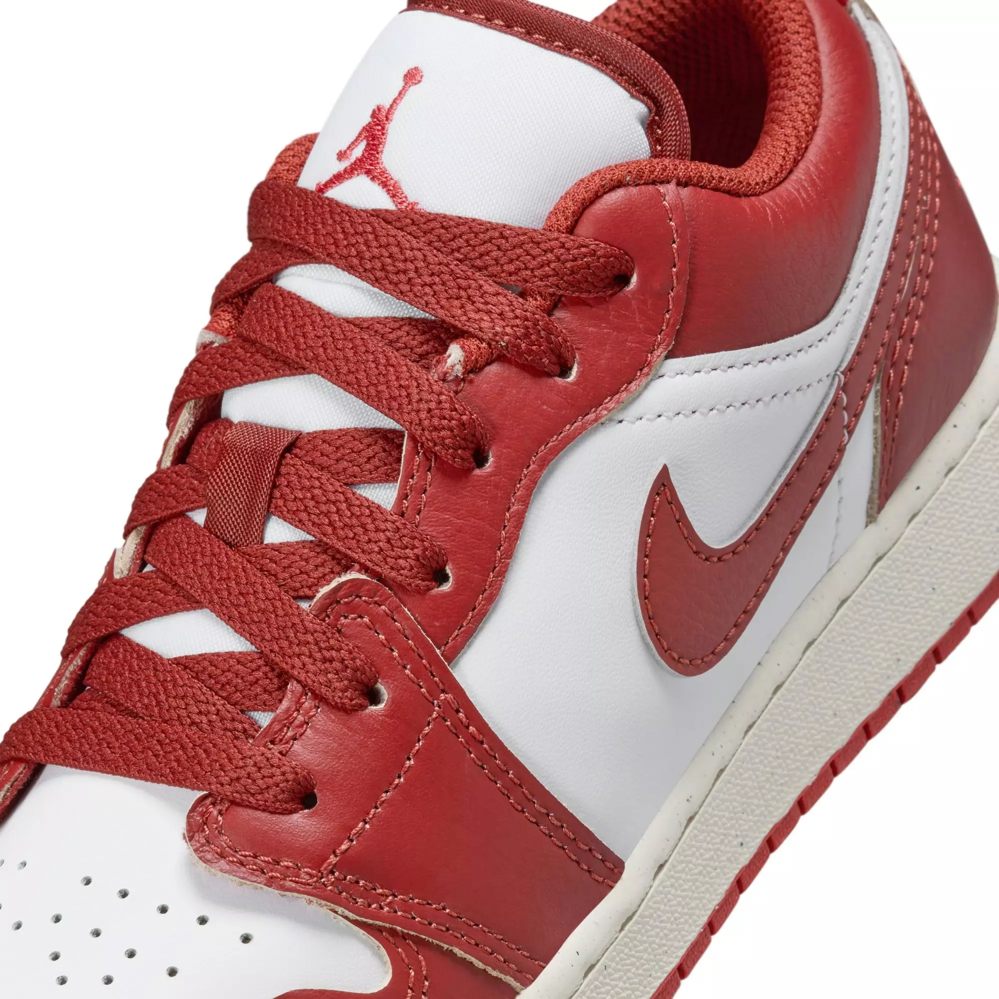 Jordan 1 Low SE "White/Dune Red/Lobster/Sail" Grade School Boys' Shoe - WHITE/RED