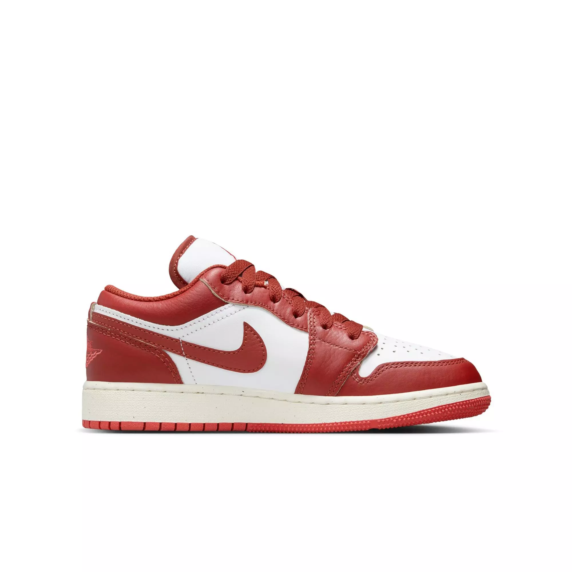 Jordan 1 Low SE "White/Dune Red/Lobster/Sail" Grade School Boys' Shoe - WHITE/RED