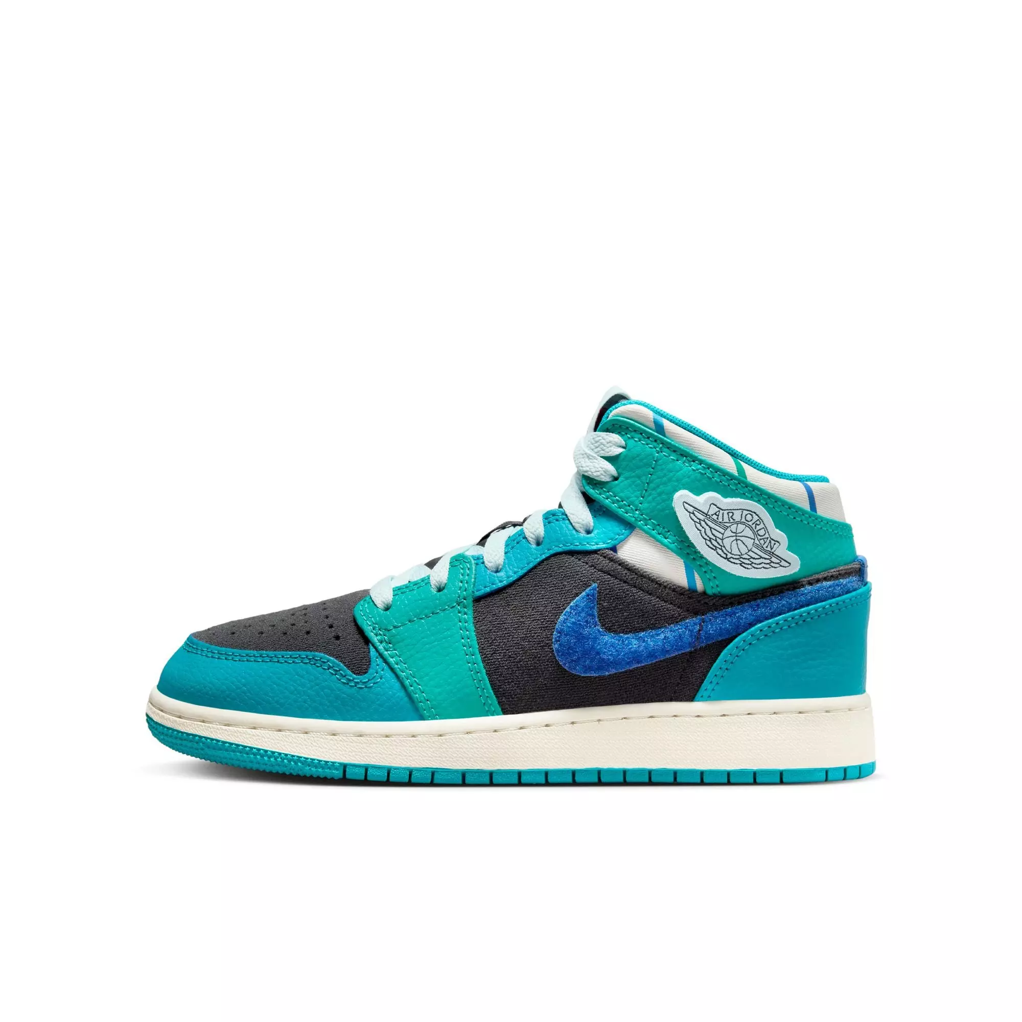 Jordan 1 Mid SS "Aqua" Grade School Kids' Shoe - ANTHRACITE/GLACIER BLUE/AQUATONE