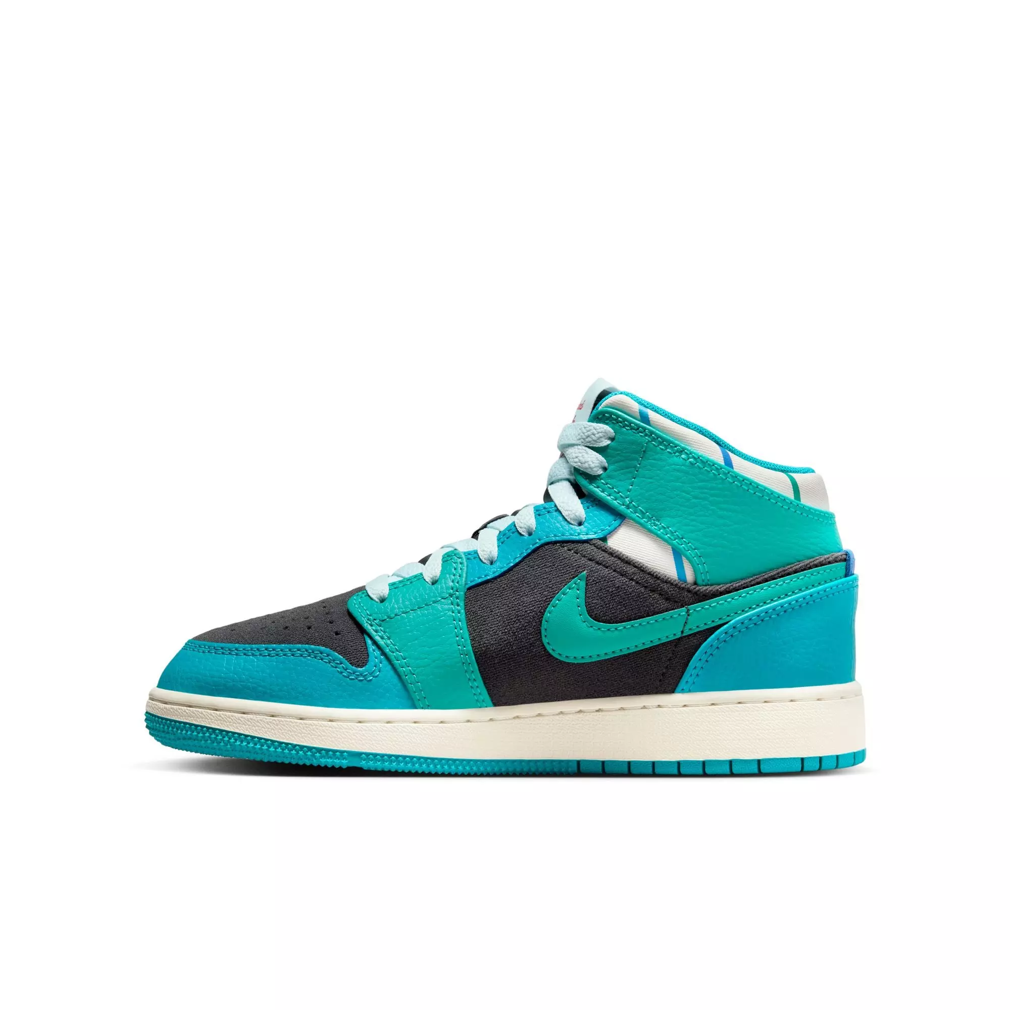 Jordan 1 Mid SS "Aqua" Grade School Kids' Shoe - ANTHRACITE/GLACIER BLUE/AQUATONE