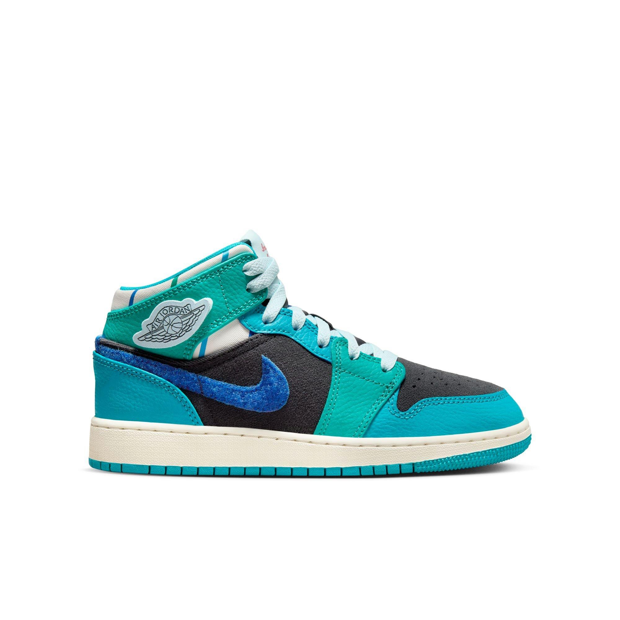 Jordan 1 Mid SS Aqua Grade School Kids Shoe Hibbett