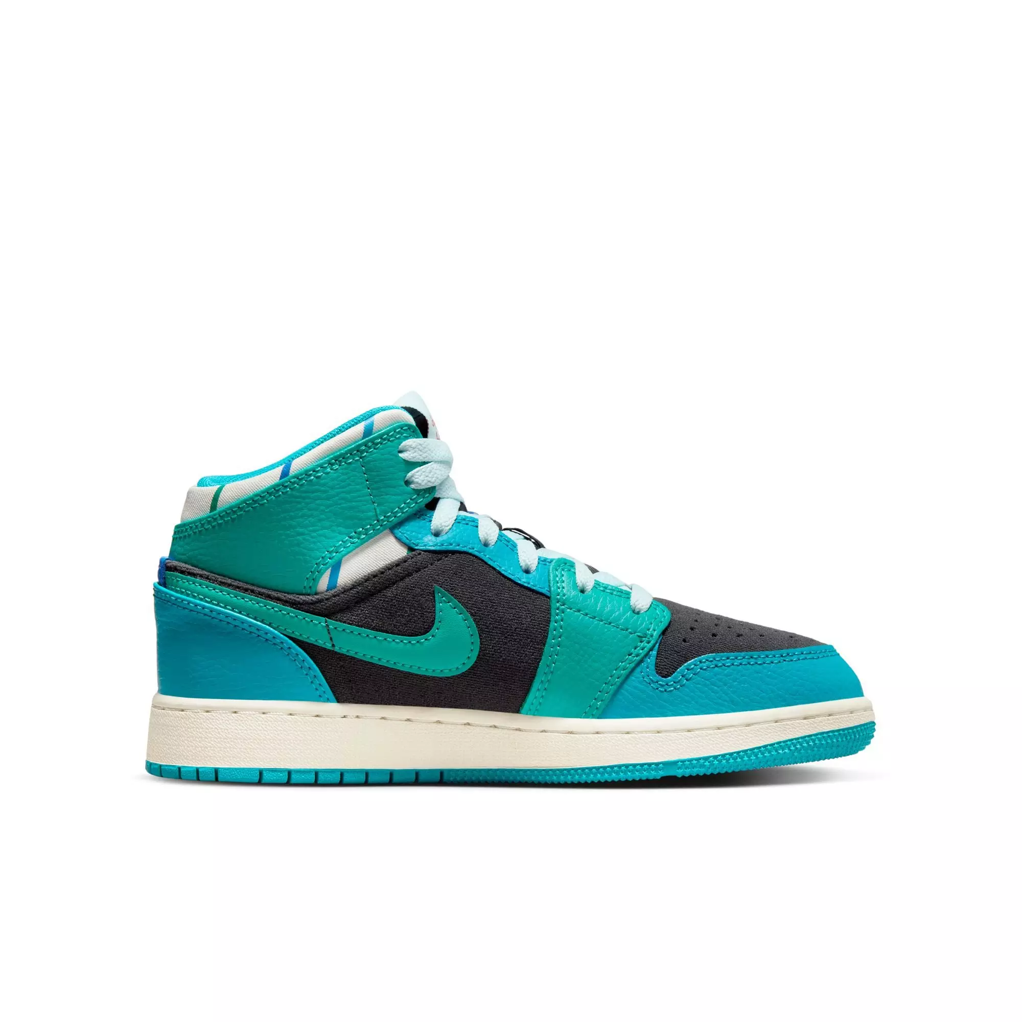 Jordan 1 Mid SS "Aqua" Grade School Kids' Shoe - ANTHRACITE/GLACIER BLUE/AQUATONE