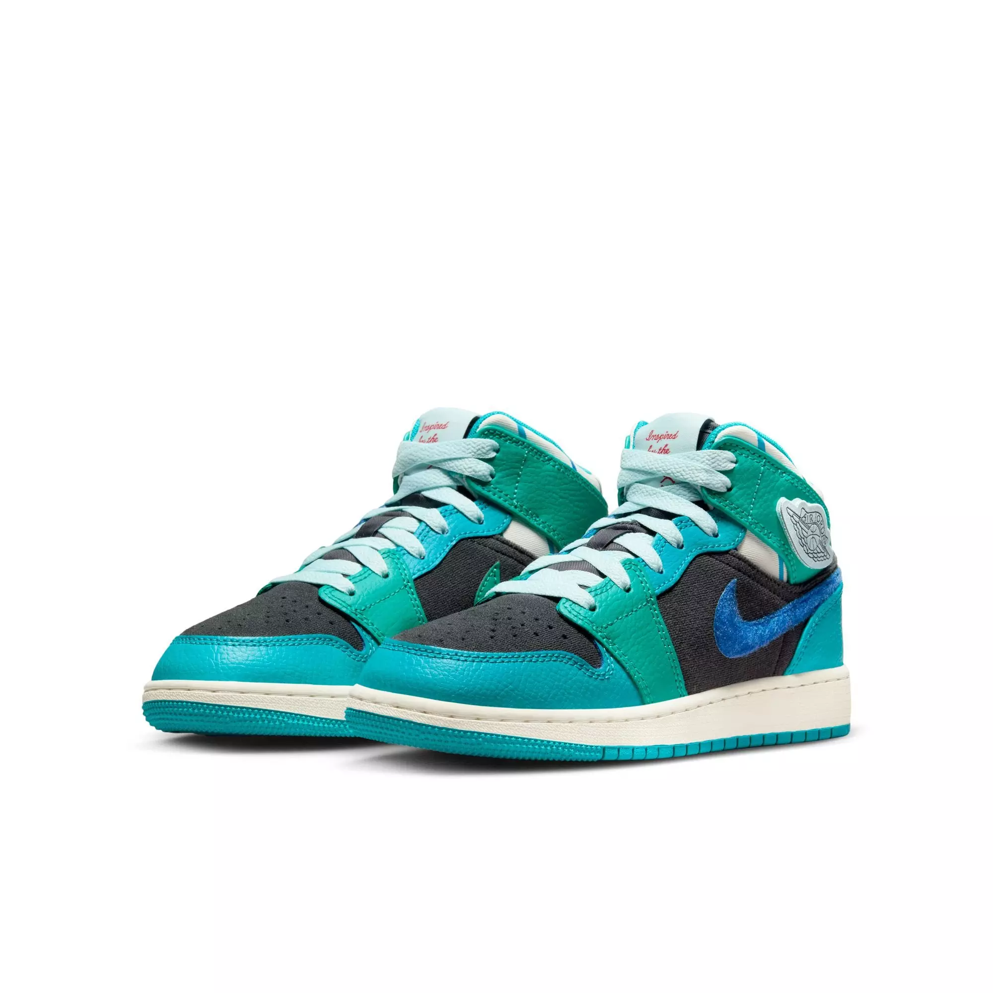 Jordan 1 Mid SS "Aqua" Grade School Kids' Shoe - ANTHRACITE/GLACIER BLUE/AQUATONE