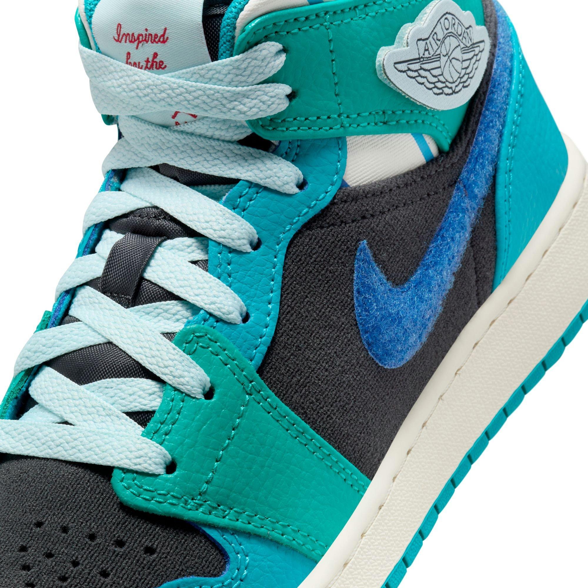 Jordan 1 Mid SS "Aqua" Grade School Kids' Shoe - ANTHRACITE/GLACIER BLUE/AQUATONE Thumbnail View 4