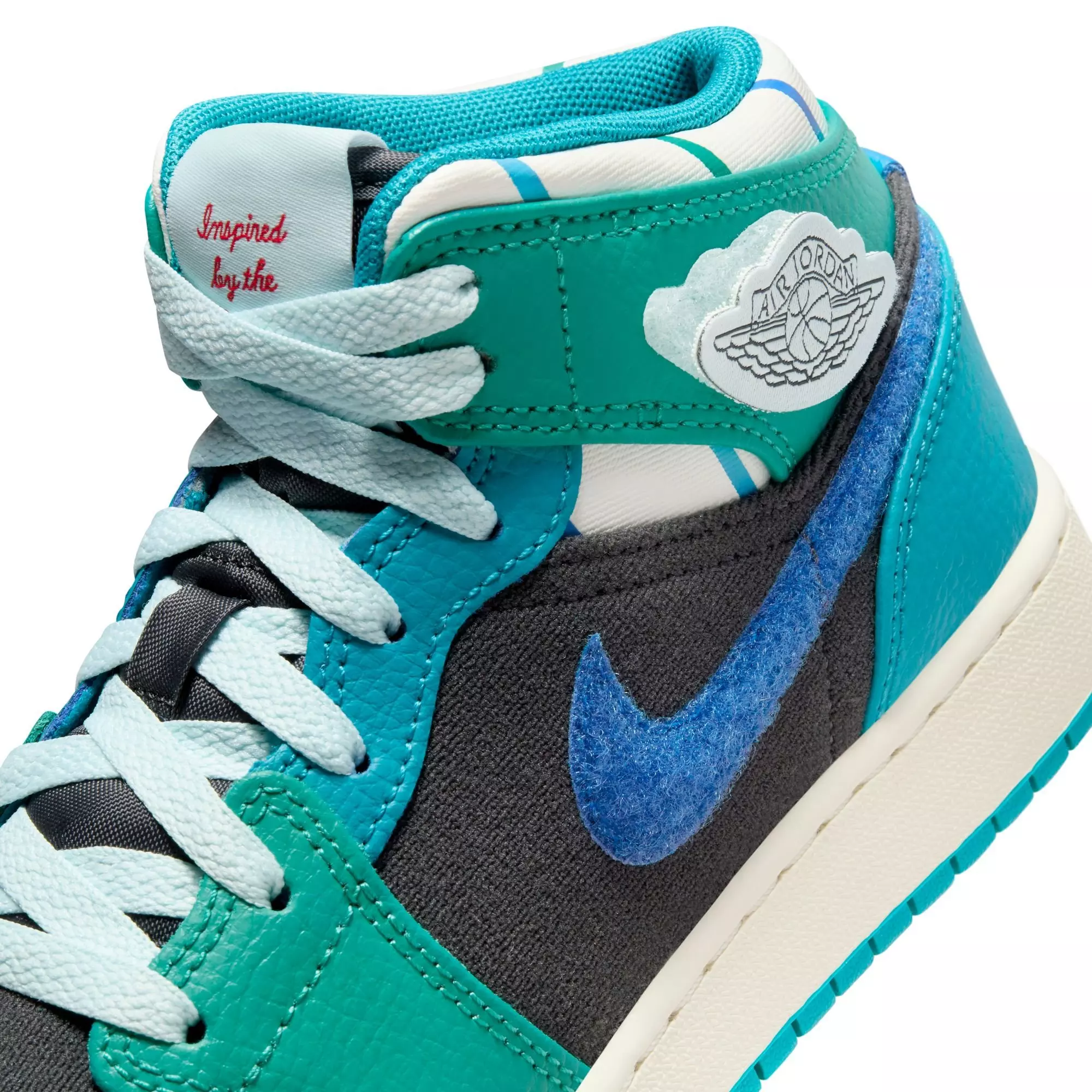 Jordan 1 Mid SS "Aqua" Grade School Kids' Shoe - ANTHRACITE/GLACIER BLUE/AQUATONE