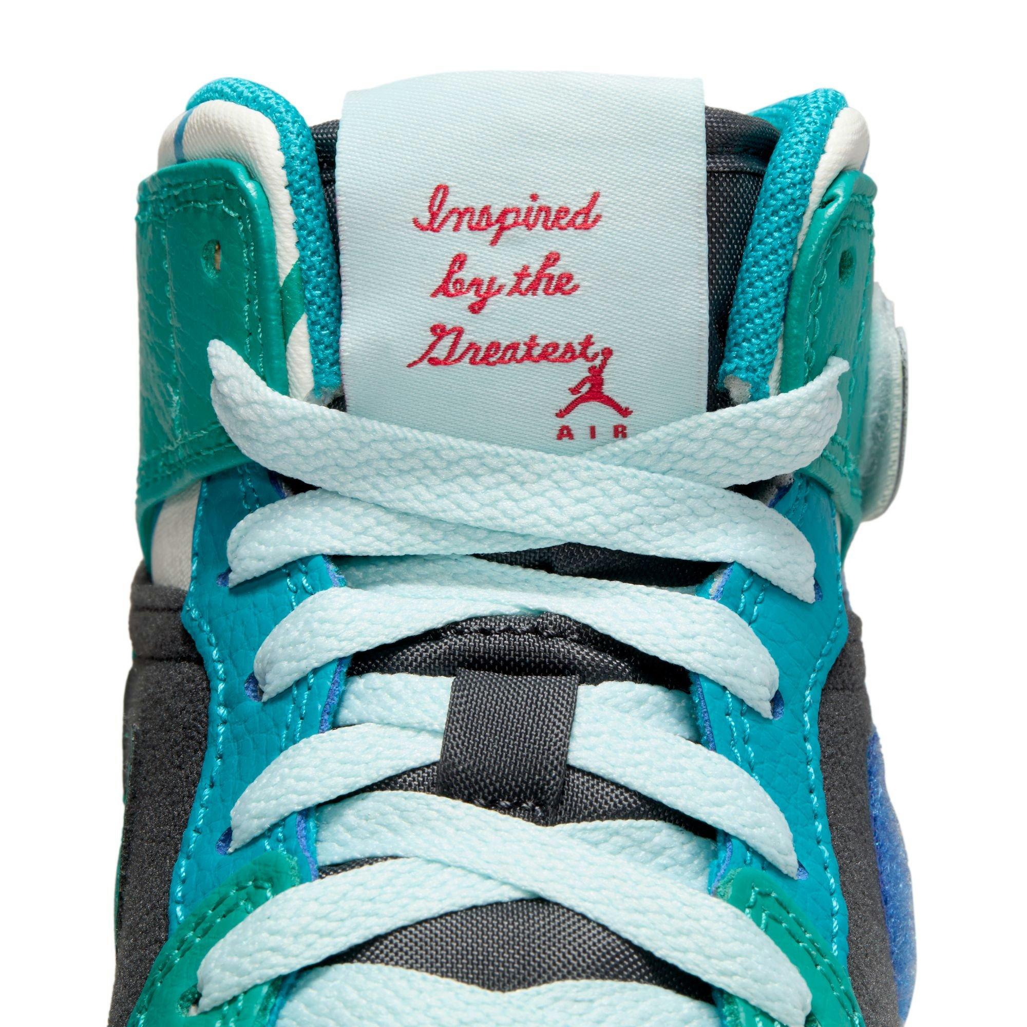 Jordan 1 Mid SS "Aqua" Grade School Kids' Shoe - ANTHRACITE/GLACIER BLUE/AQUATONE Thumbnail View 7