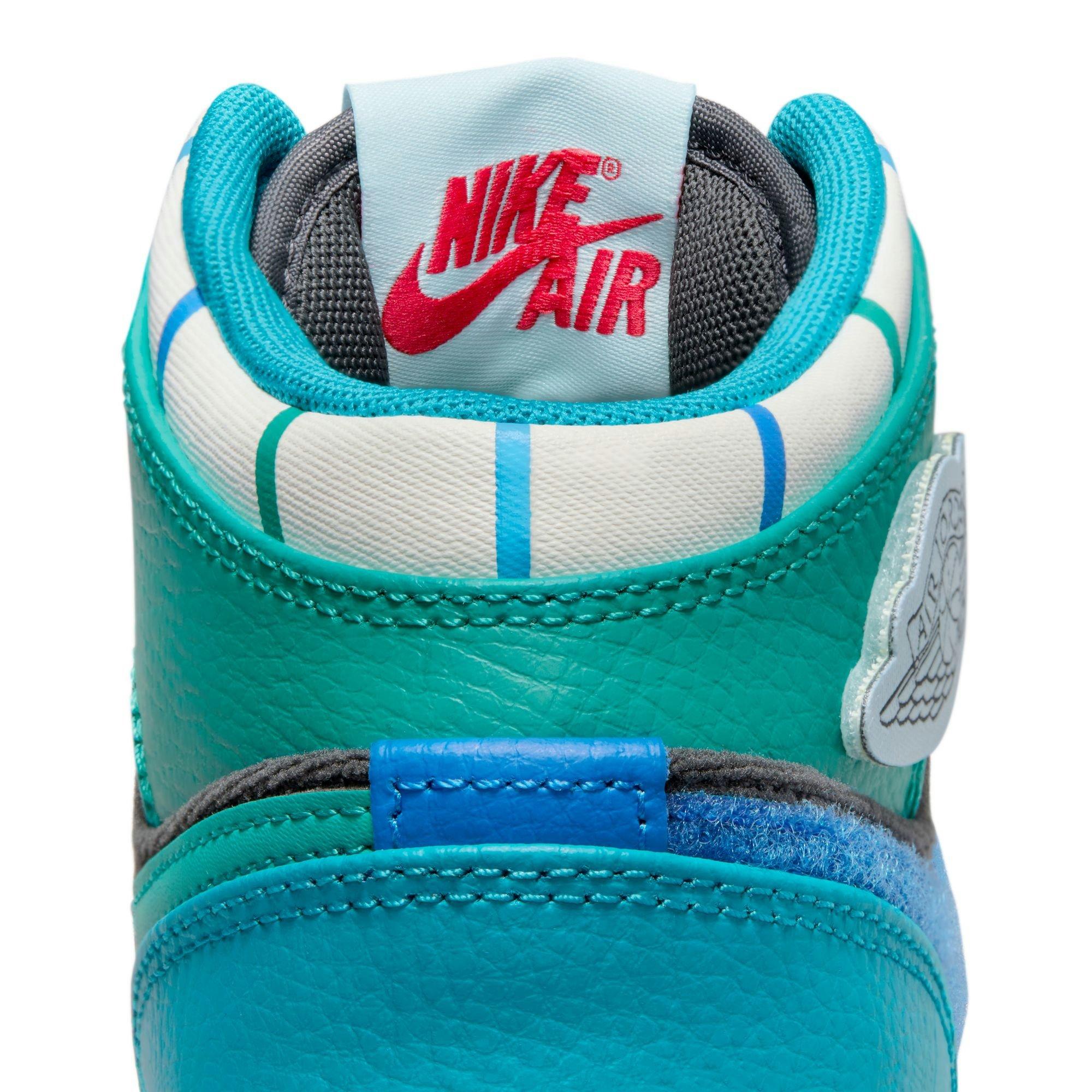 Jordan 1 Mid SS "Aqua" Grade School Kids' Shoe - ANTHRACITE/GLACIER BLUE/AQUATONE Thumbnail View 8