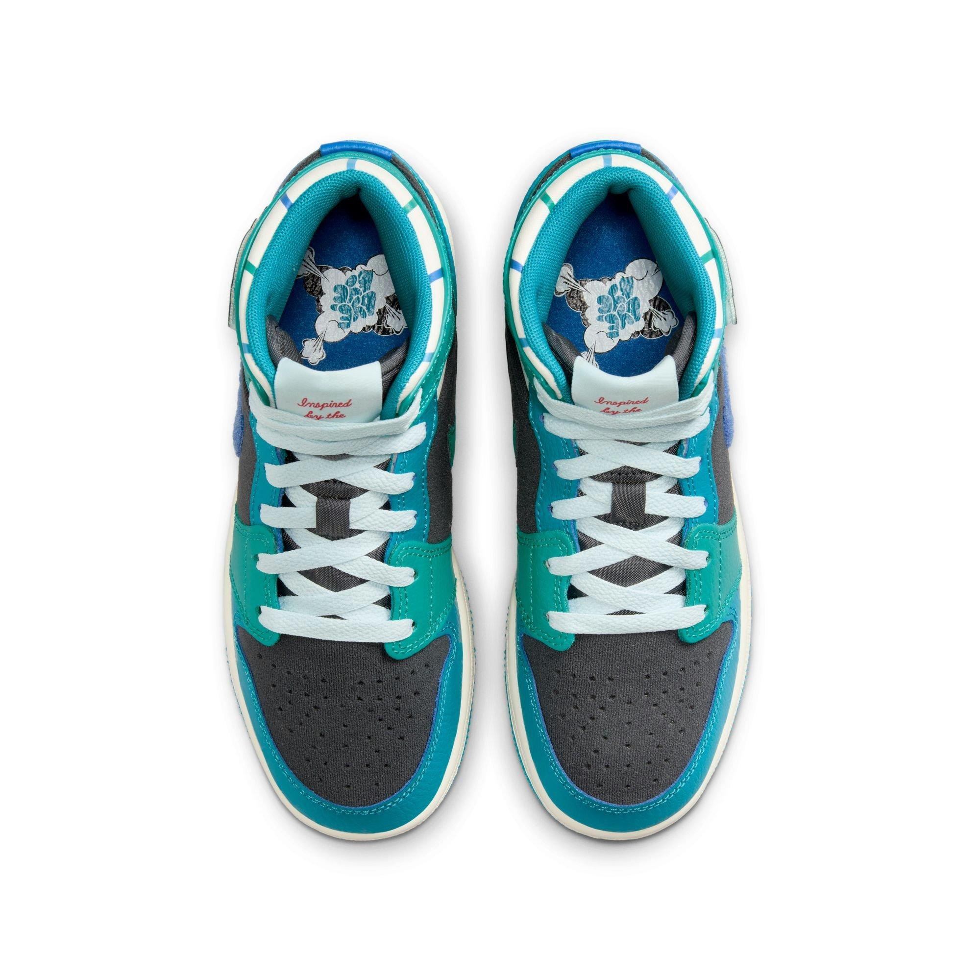 Jordan 1 Mid SS "Aqua" Grade School Kids' Shoe - ANTHRACITE/GLACIER BLUE/AQUATONE Thumbnail View 17