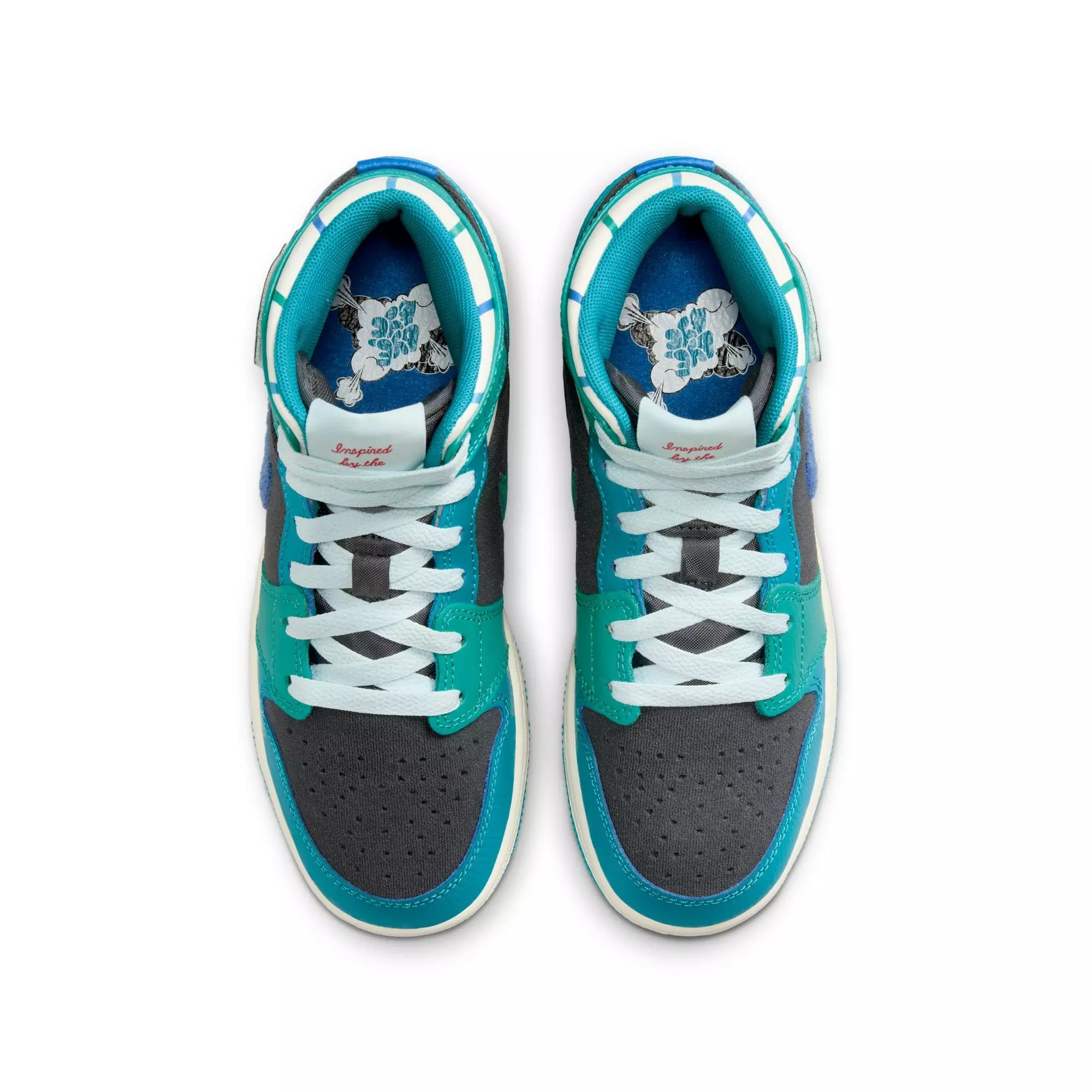 Jordan 1 Mid SS "Aqua" Grade School Kids' Shoe - ANTHRACITE/GLACIER BLUE/AQUATONE
