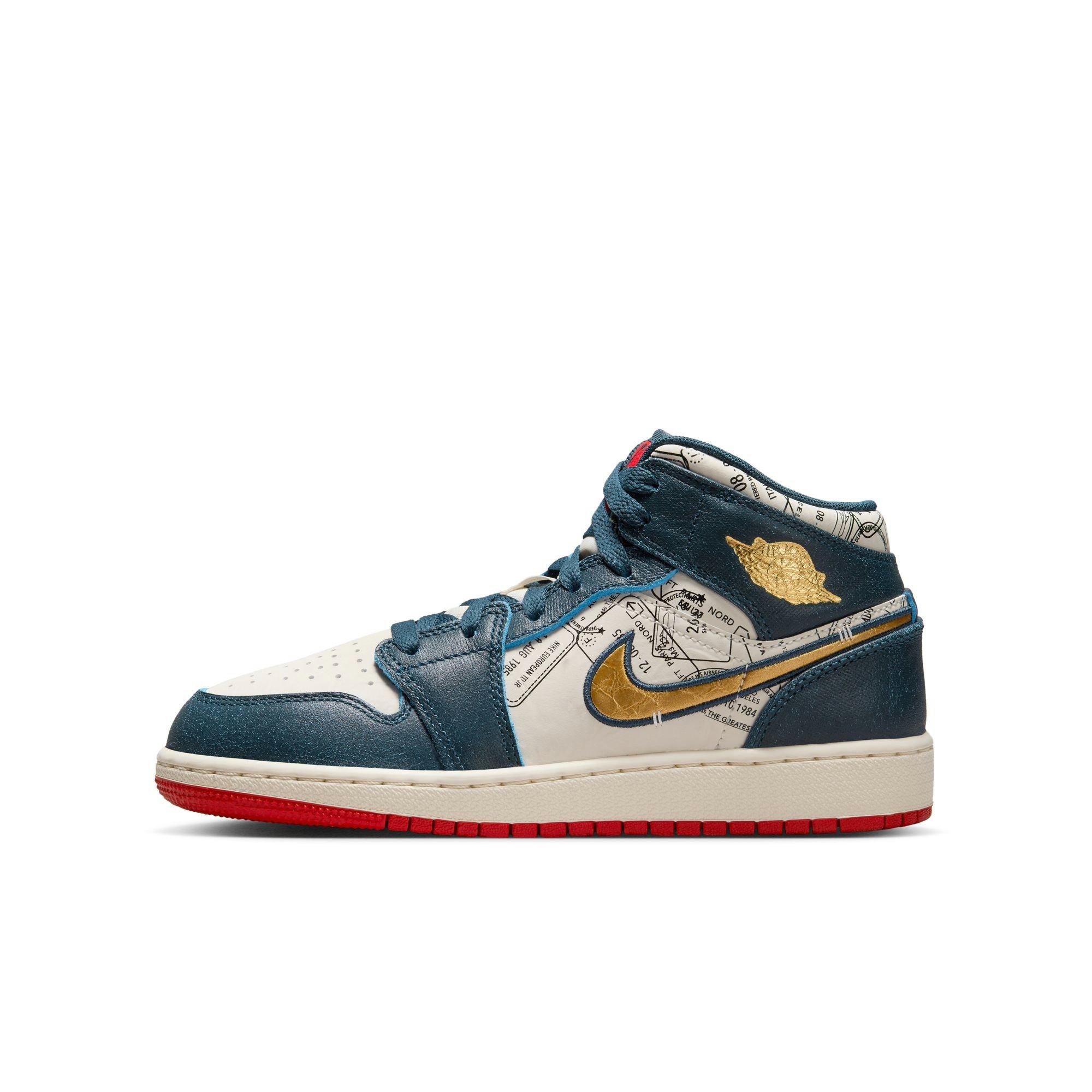 Jordan 1 Mid SE Grade School Boys' "Armory Navy/Metallic Gold/Pale Ivory" Shoe