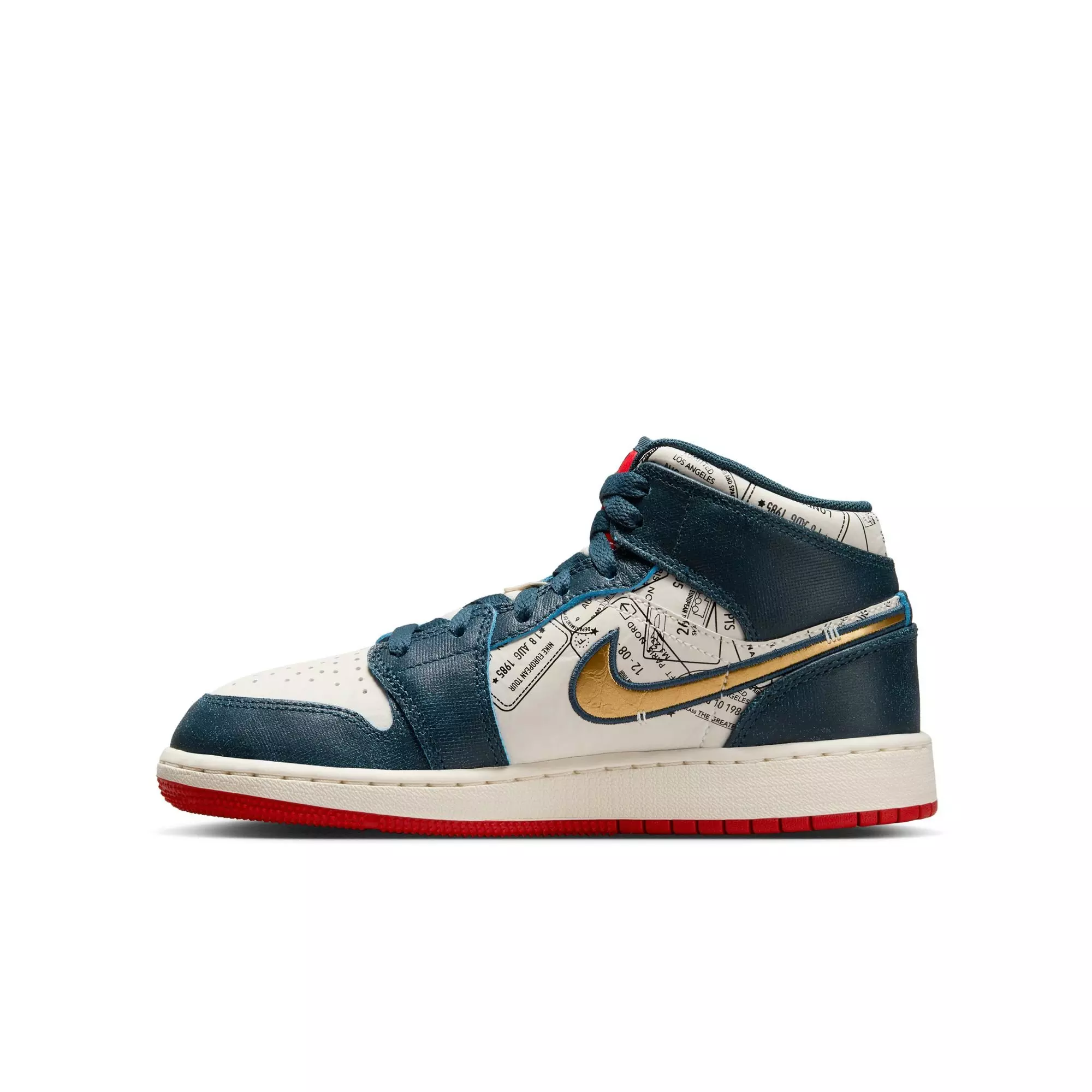Jordan 1 Mid SE "Armory Navy/Metallic Gold/Pale Ivory" Grade School Boys' Shoe - NAVY/WHITE/RED