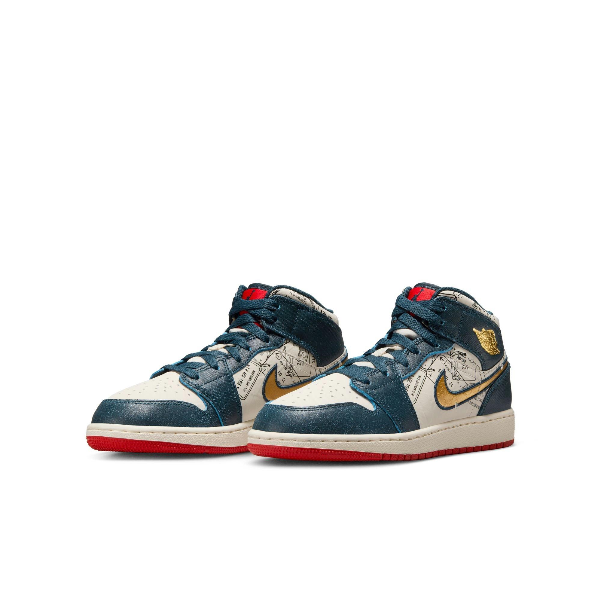 Jordan 1 Mid SE Grade School Boys' "Armory Navy/Metallic Gold/Pale Ivory" Shoe