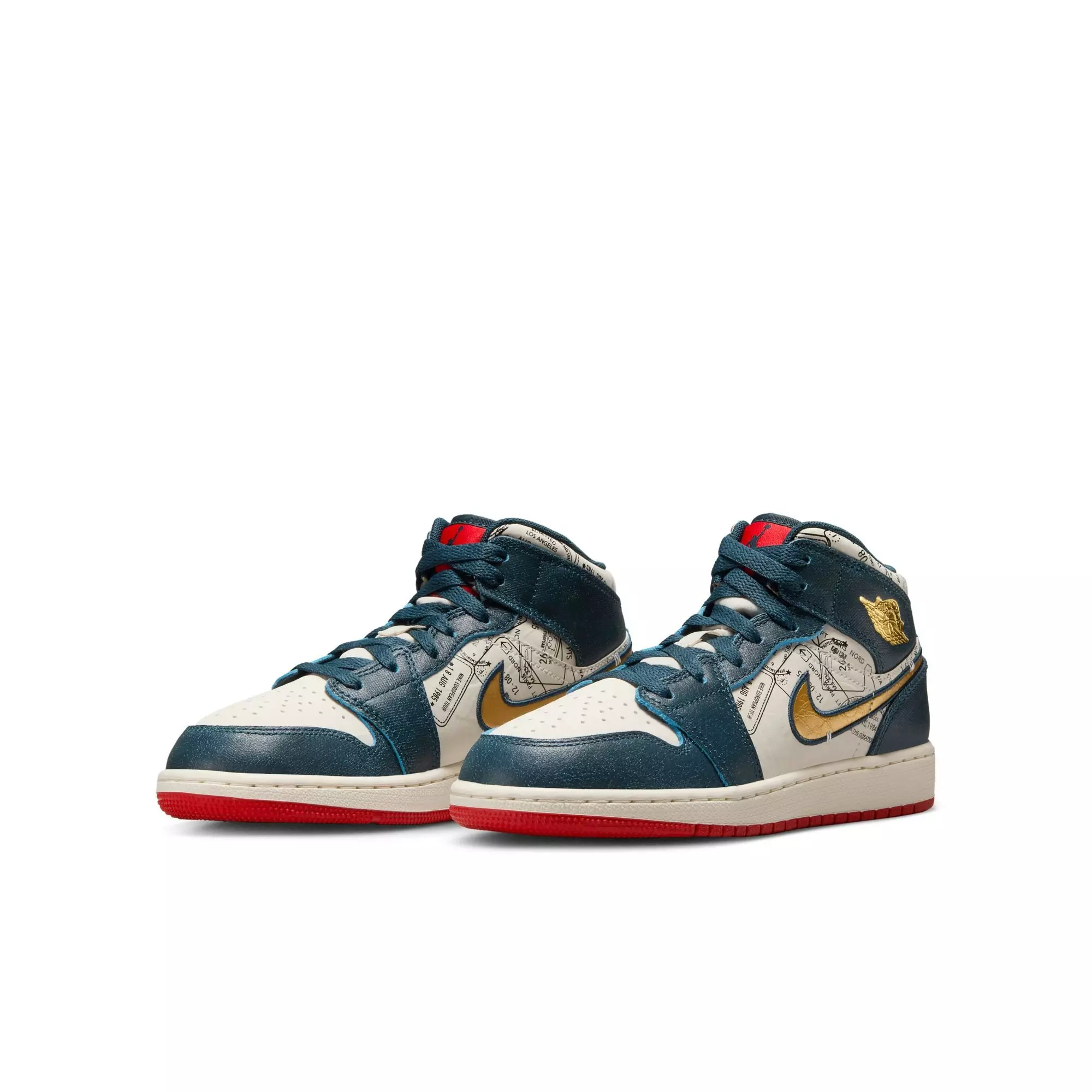 Jordan 1 Mid SE "Armory Navy/Metallic Gold/Pale Ivory" Grade School Boys' Shoe - NAVY/WHITE/RED