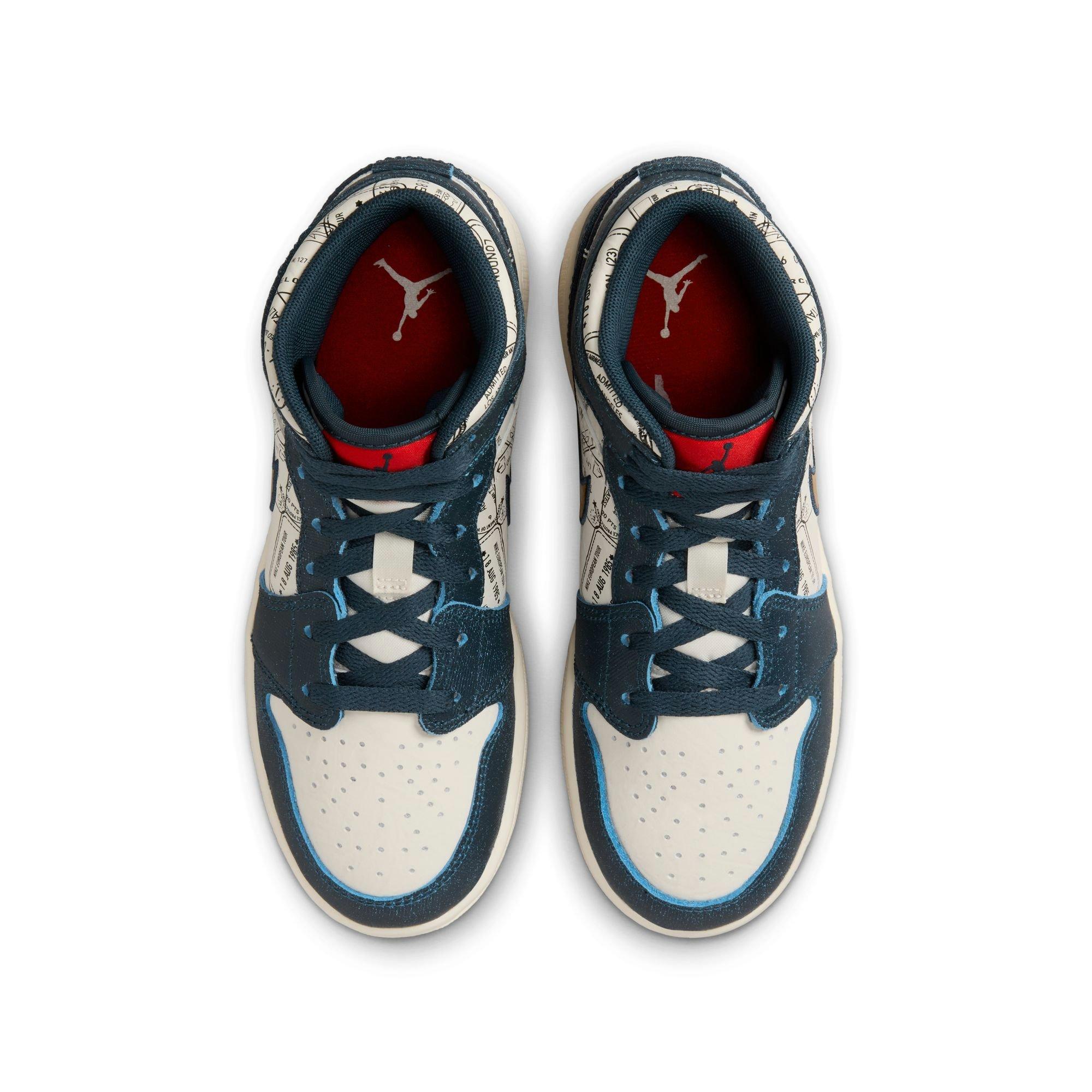Jordan 1 Mid SE Grade School Boys' "Armory Navy/Metallic Gold/Pale Ivory" Shoe