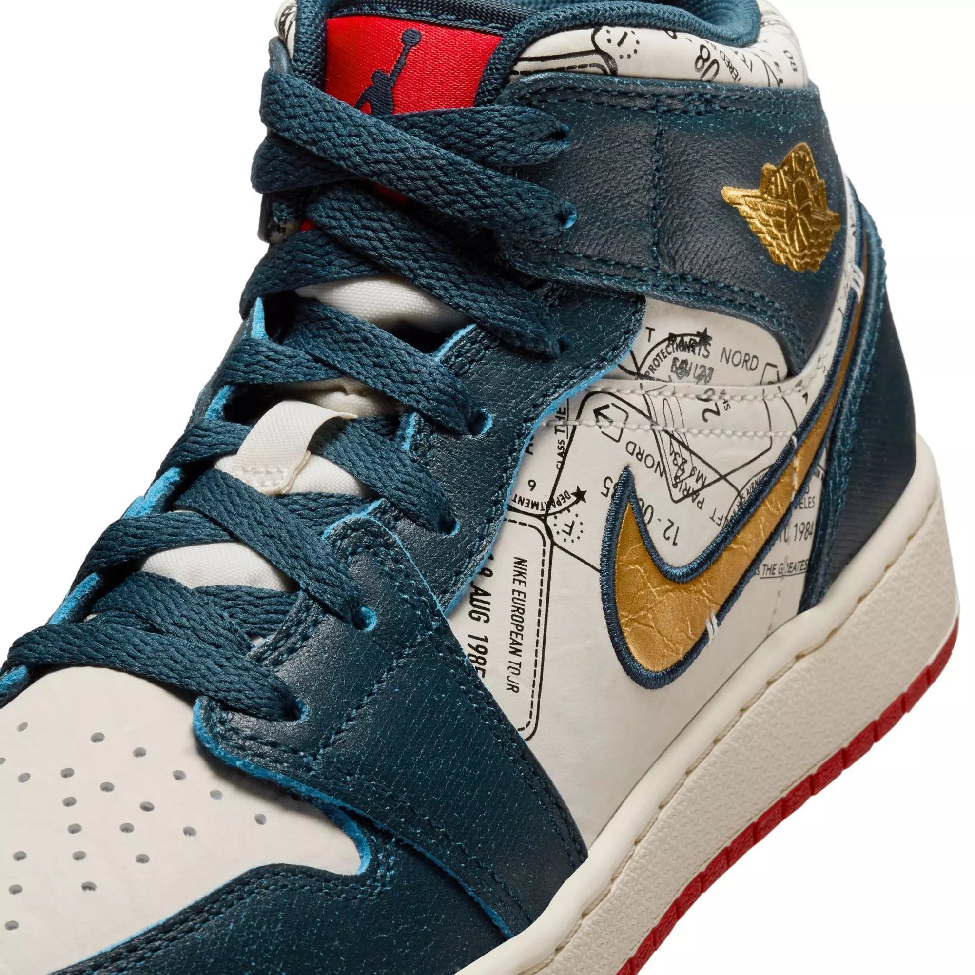 Jordan 1 Mid SE "Armory Navy/Metallic Gold/Pale Ivory" Grade School Boys' Shoe - NAVY/WHITE/RED