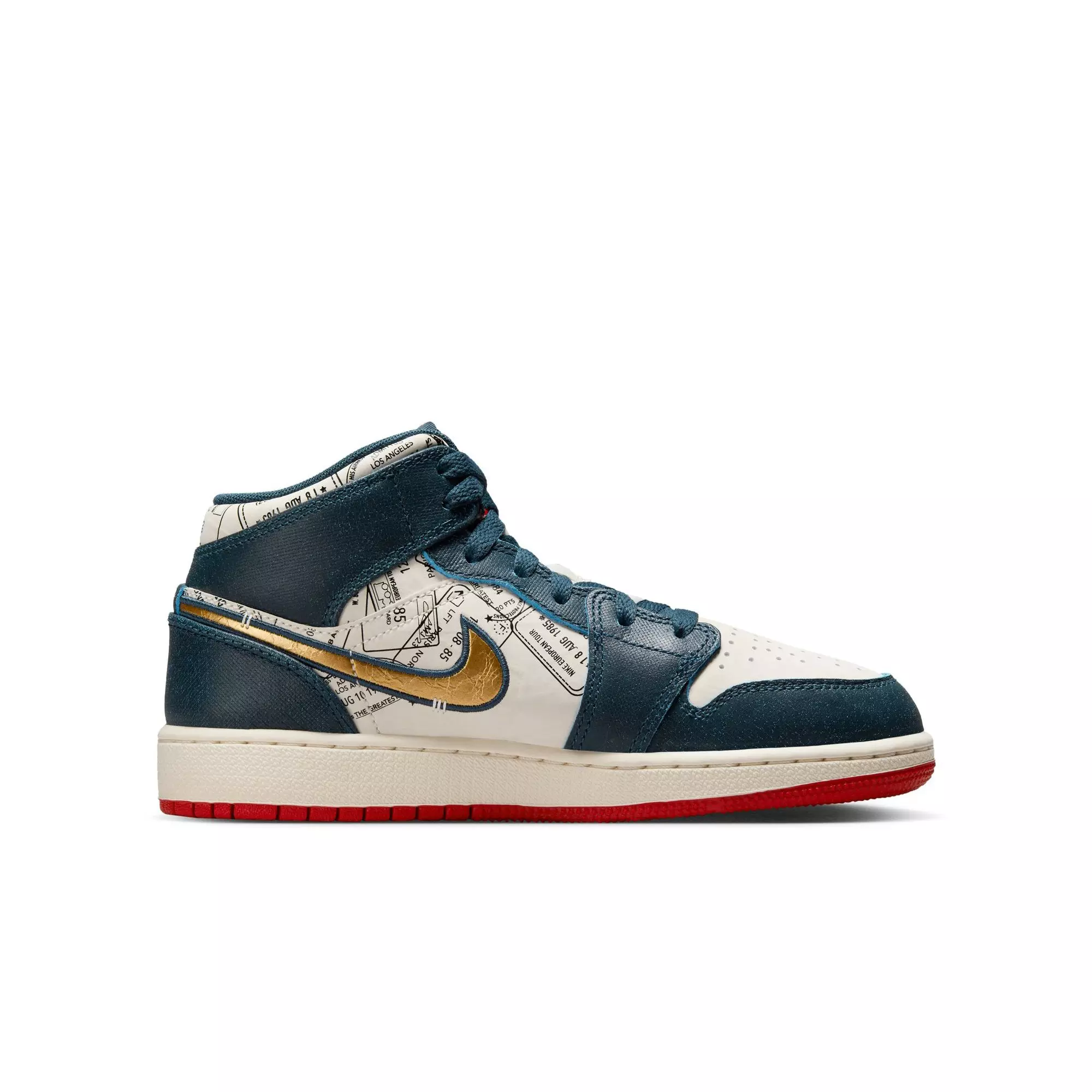 Jordan 1 Mid SE "Armory Navy/Metallic Gold/Pale Ivory" Grade School Boys' Shoe - NAVY/WHITE/RED