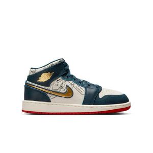 Jordan 1 Mid SE "Armory Navy/Metallic Gold/Pale Ivory" Grade School Boys' Shoe