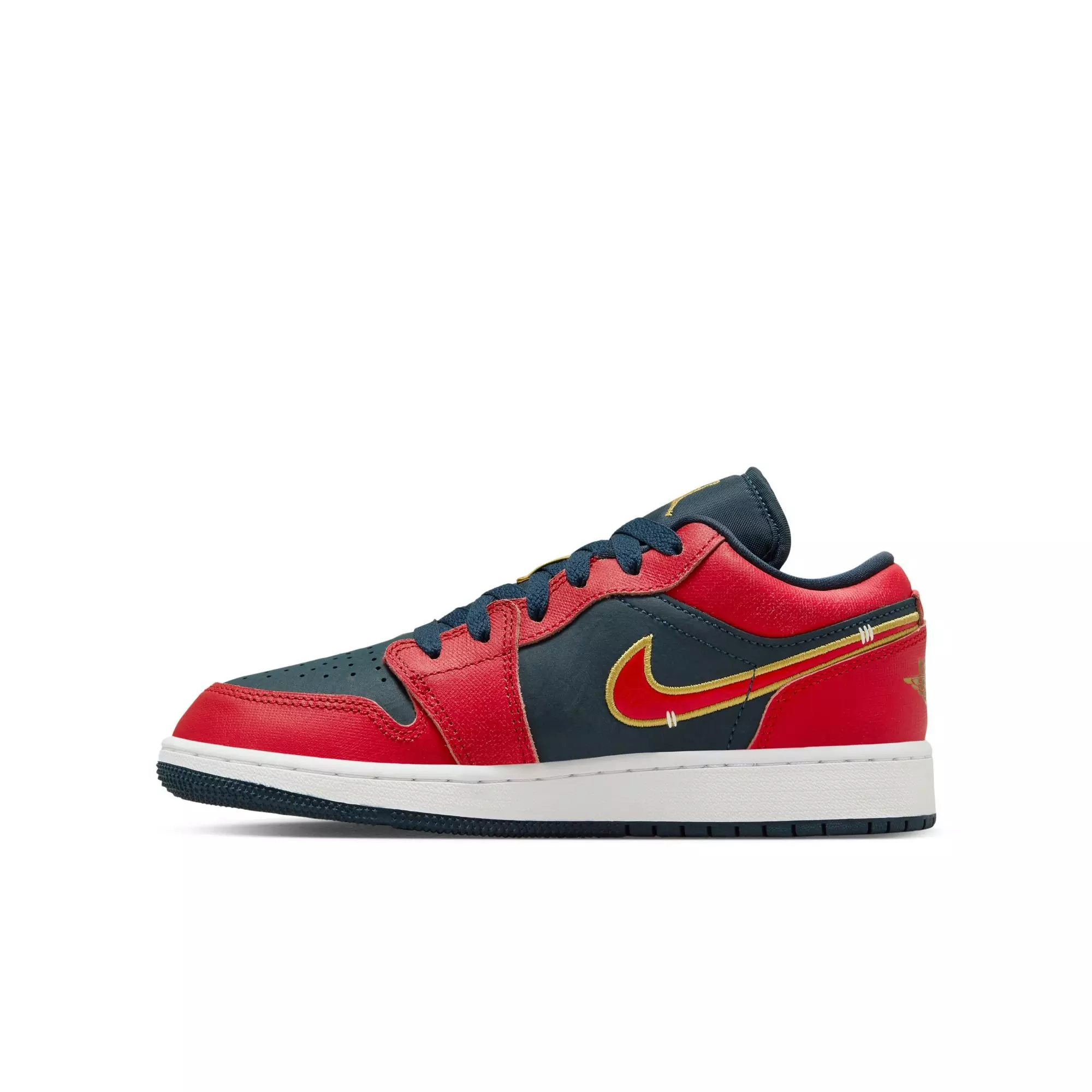 Jordan 1 Low SE "Armory Navy/Sport Red/Metallic Gold" Grade School Boys' Shoe - NAVY/RED