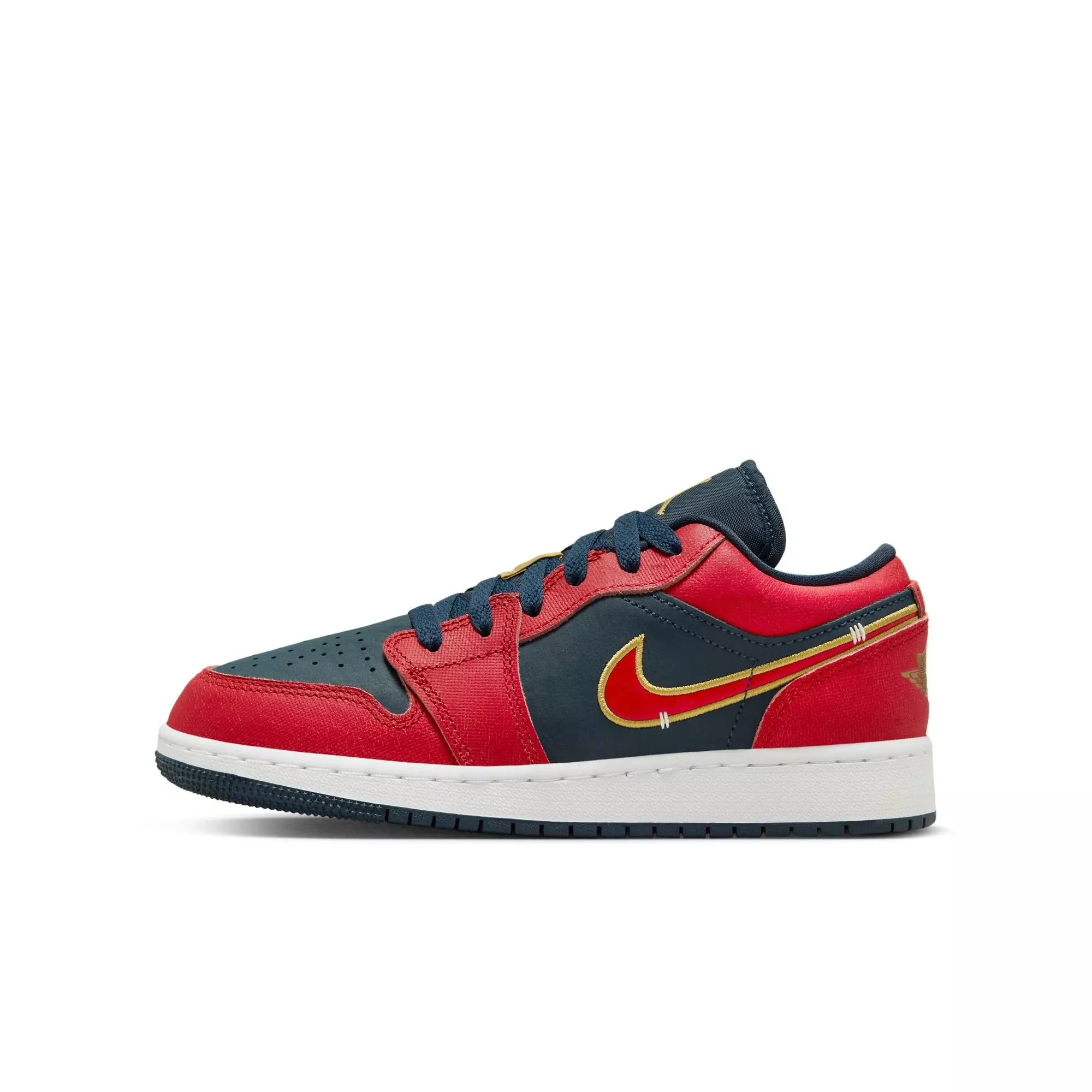 Jordan 1 Low SE "Armory Navy/Sport Red/Metallic Gold" Grade School Boys' Shoe - NAVY/RED
