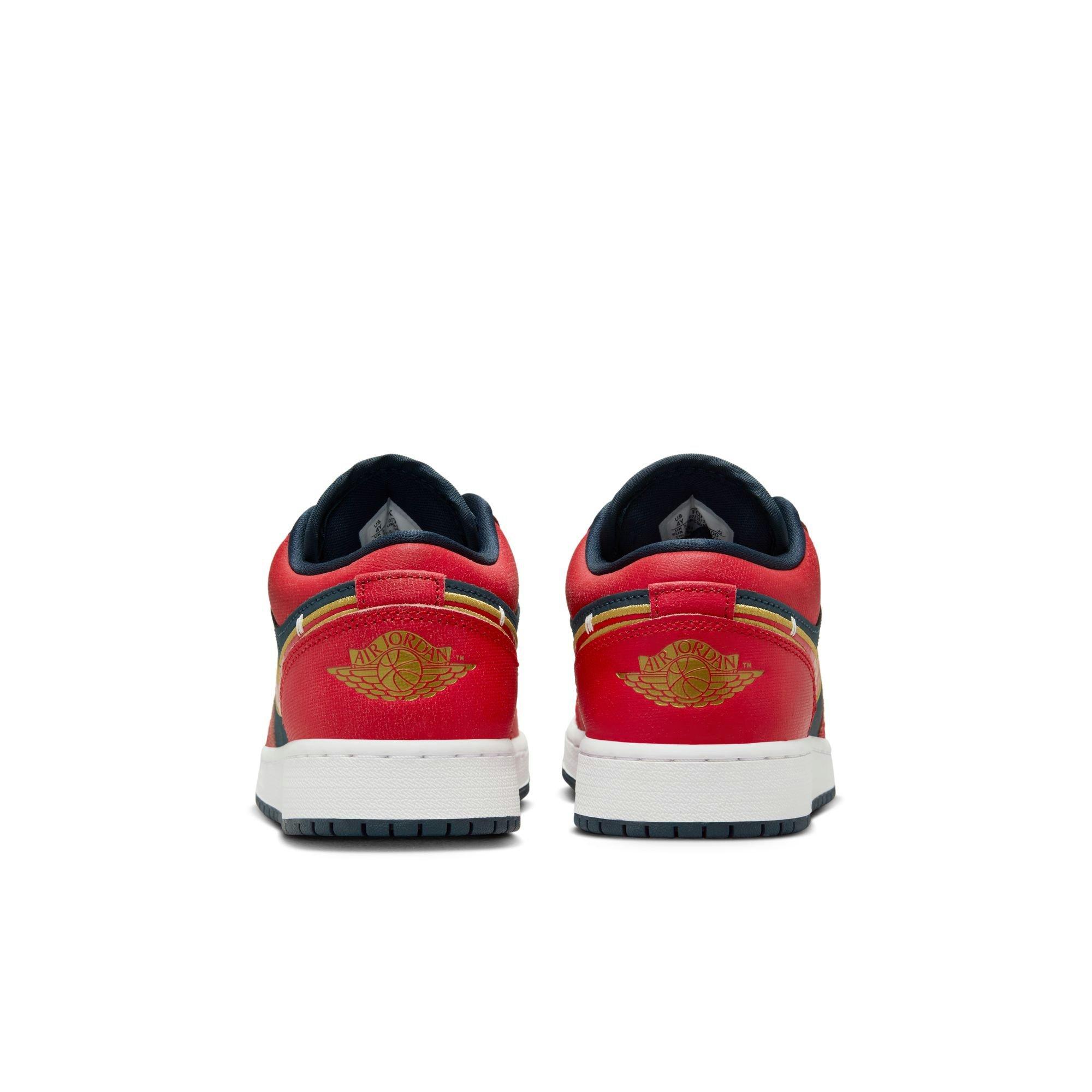 Jordan 1 Low SE Grade School Boys' "Armory Navy/Sport Red/Metallic Gold" Shoe