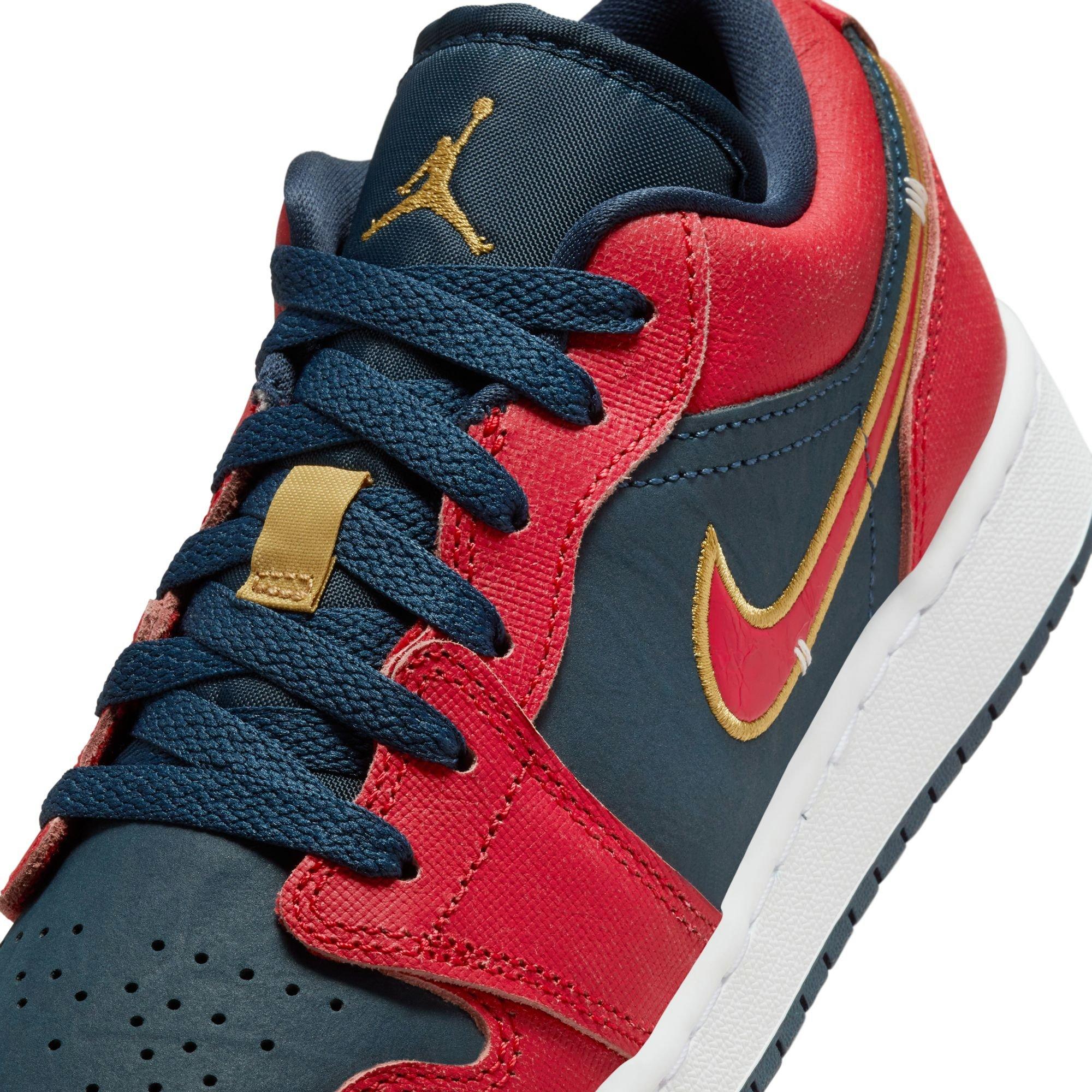 Jordan 1 Low SE Armory Navy Sport Red Metallic Gold Grade School Boys Shoe Hibbett