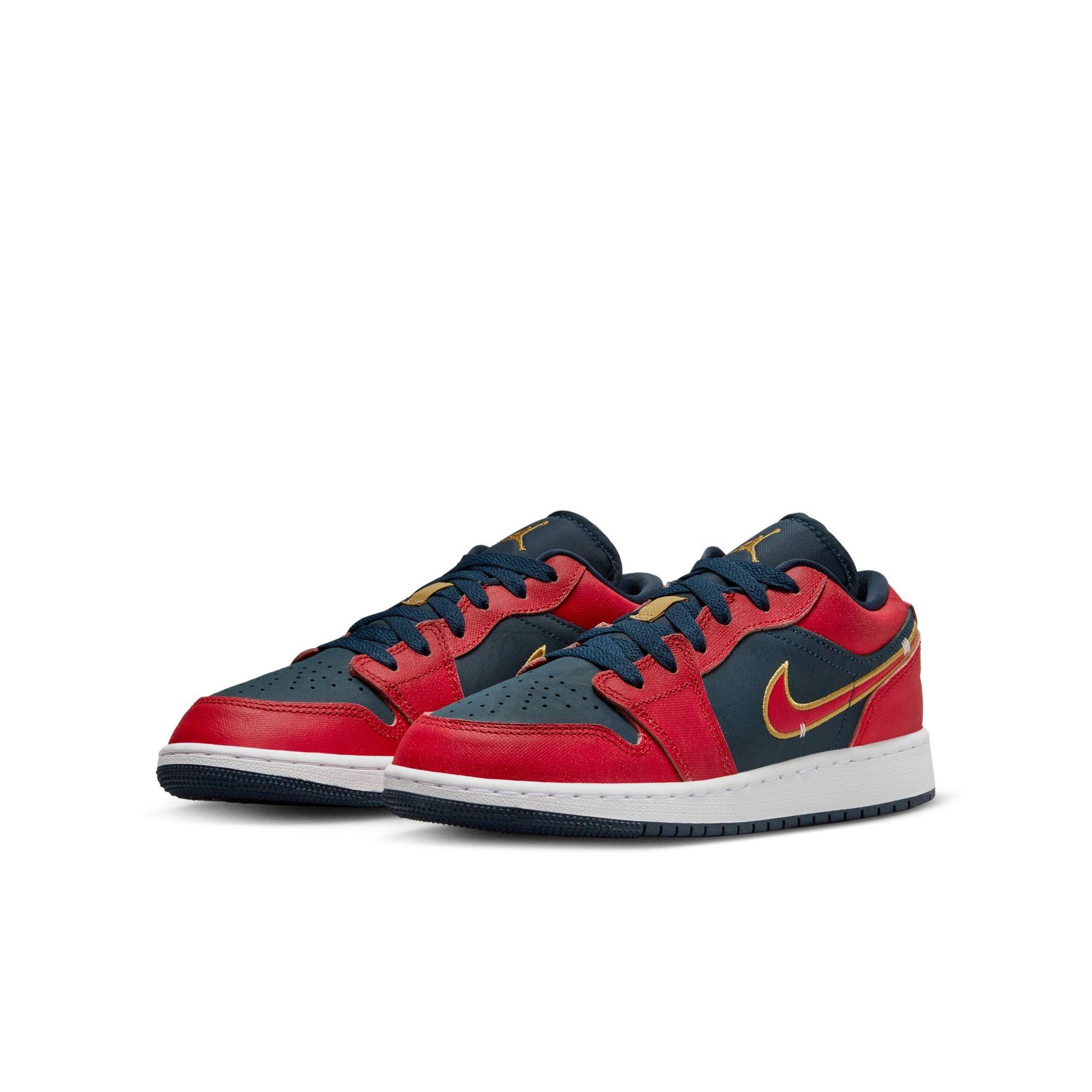 Jordan 1 Low SE Grade School Boys' "Armory Navy/Sport Red/Metallic Gold" Shoe