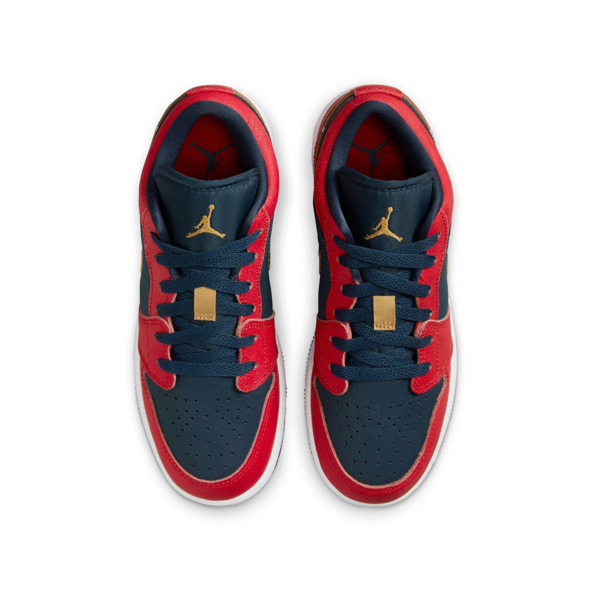 Jordan 1 Low SE Grade School Boys' "Armory Navy/Sport Red/Metallic Gold" Shoe