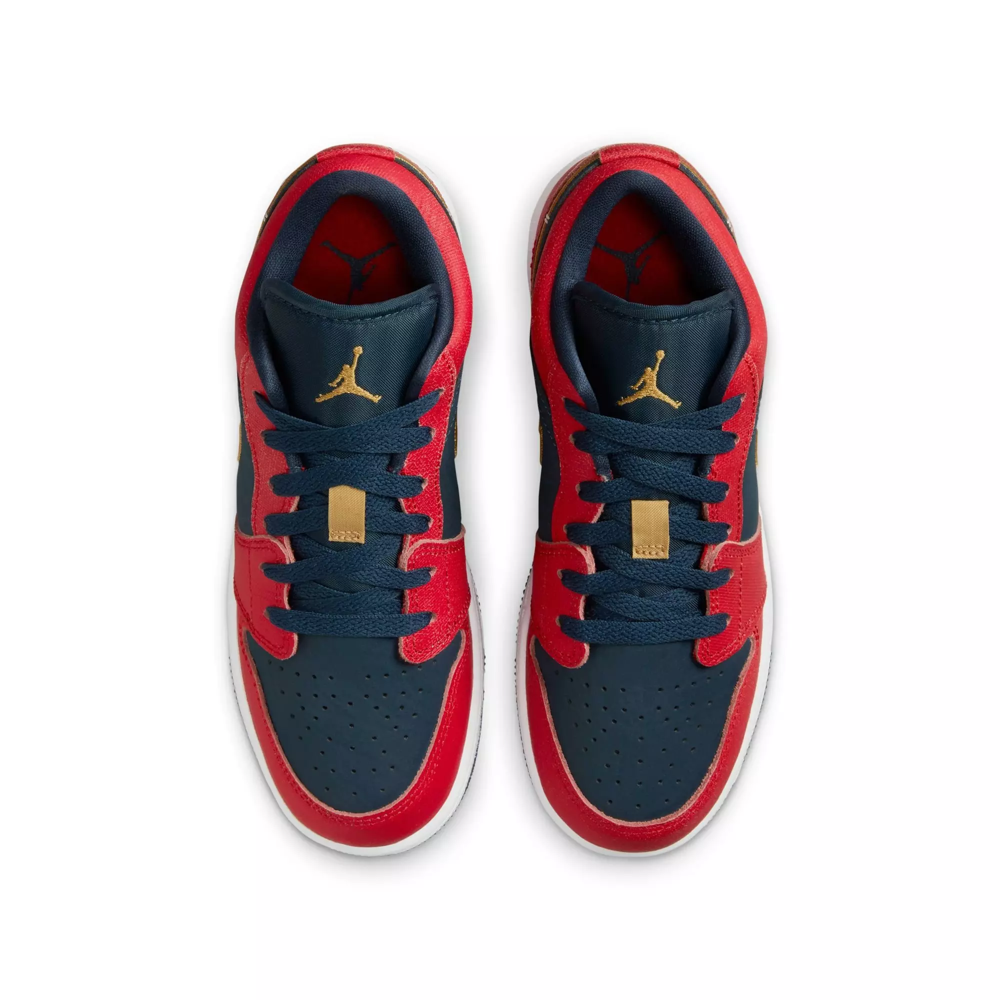 Jordan 1 Low SE "Armory Navy/Sport Red/Metallic Gold" Grade School Boys' Shoe - NAVY/RED