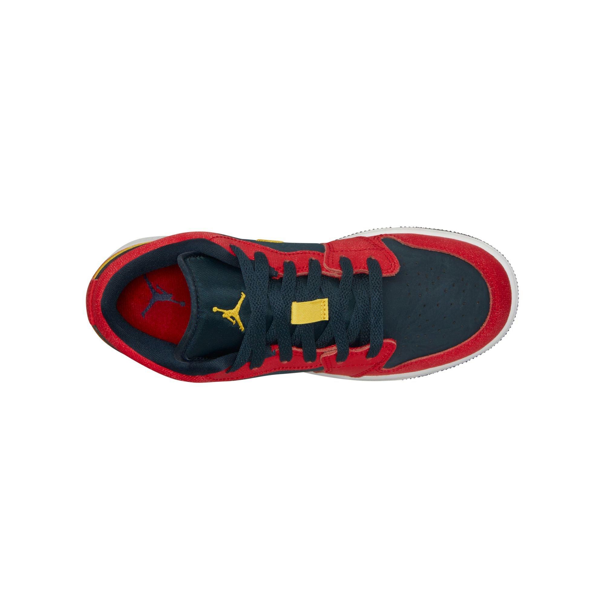 Jordan 1 Low SE Grade School Boys' "Armory Navy/Sport Red/Metallic Gold" Shoe