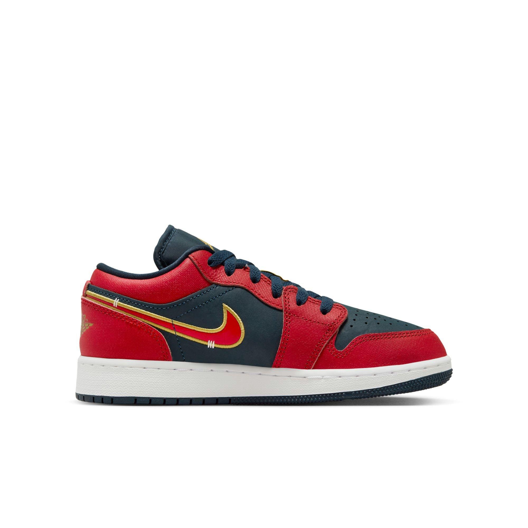 Jordan 1 Low SE "Armory Navy/Sport Red/Metallic Gold" Grade School Boys' Shoe - NAVY/RED