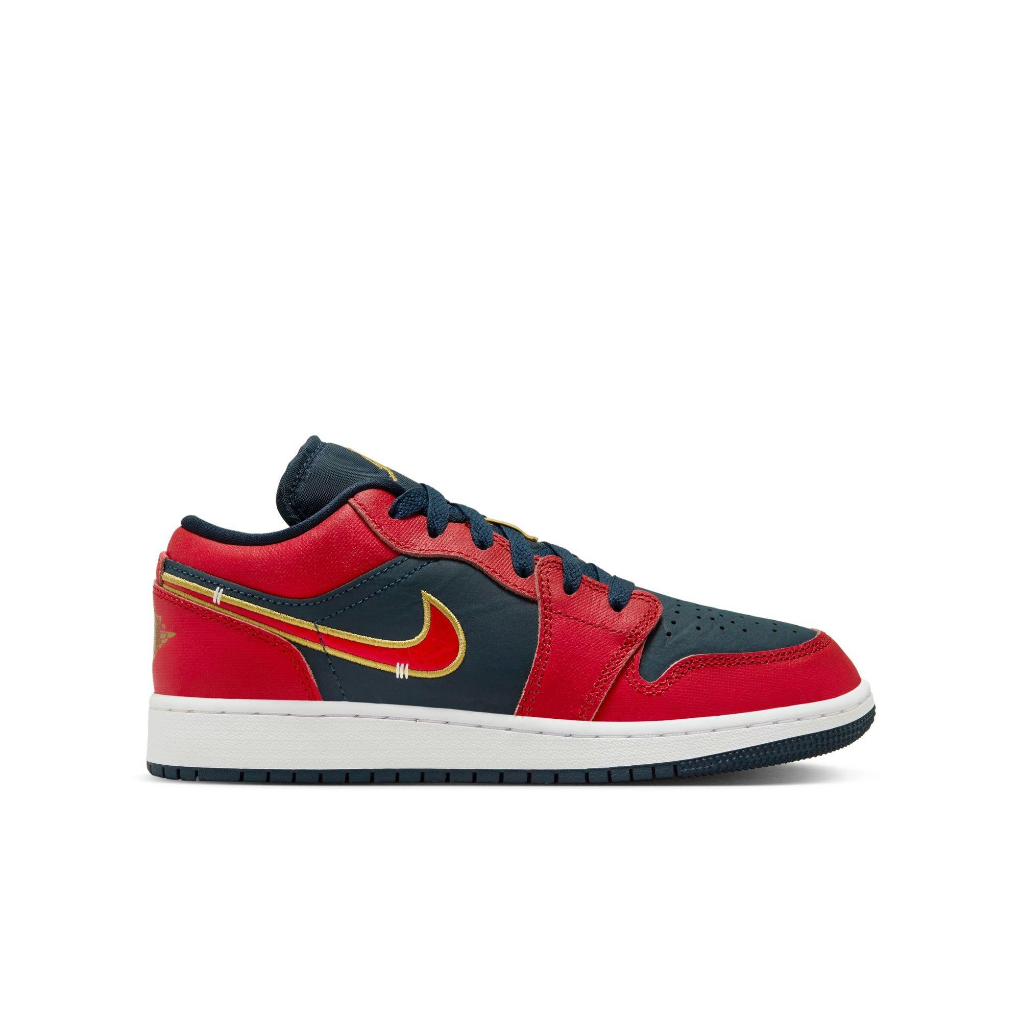 Jordan 1 Low SE Grade School Boys' "Armory Navy/Sport Red/Metallic Gold" Shoe