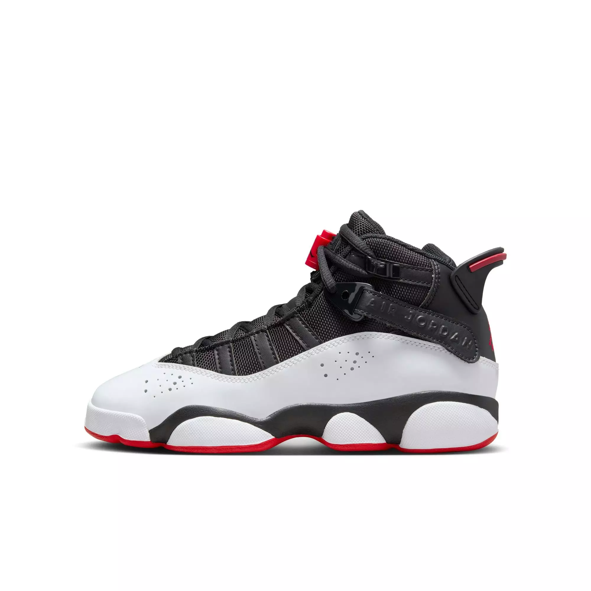Jordan 6 Rings "Black/University Red/White" Grade School Boys' Shoe - WHITE/BLACK/RED