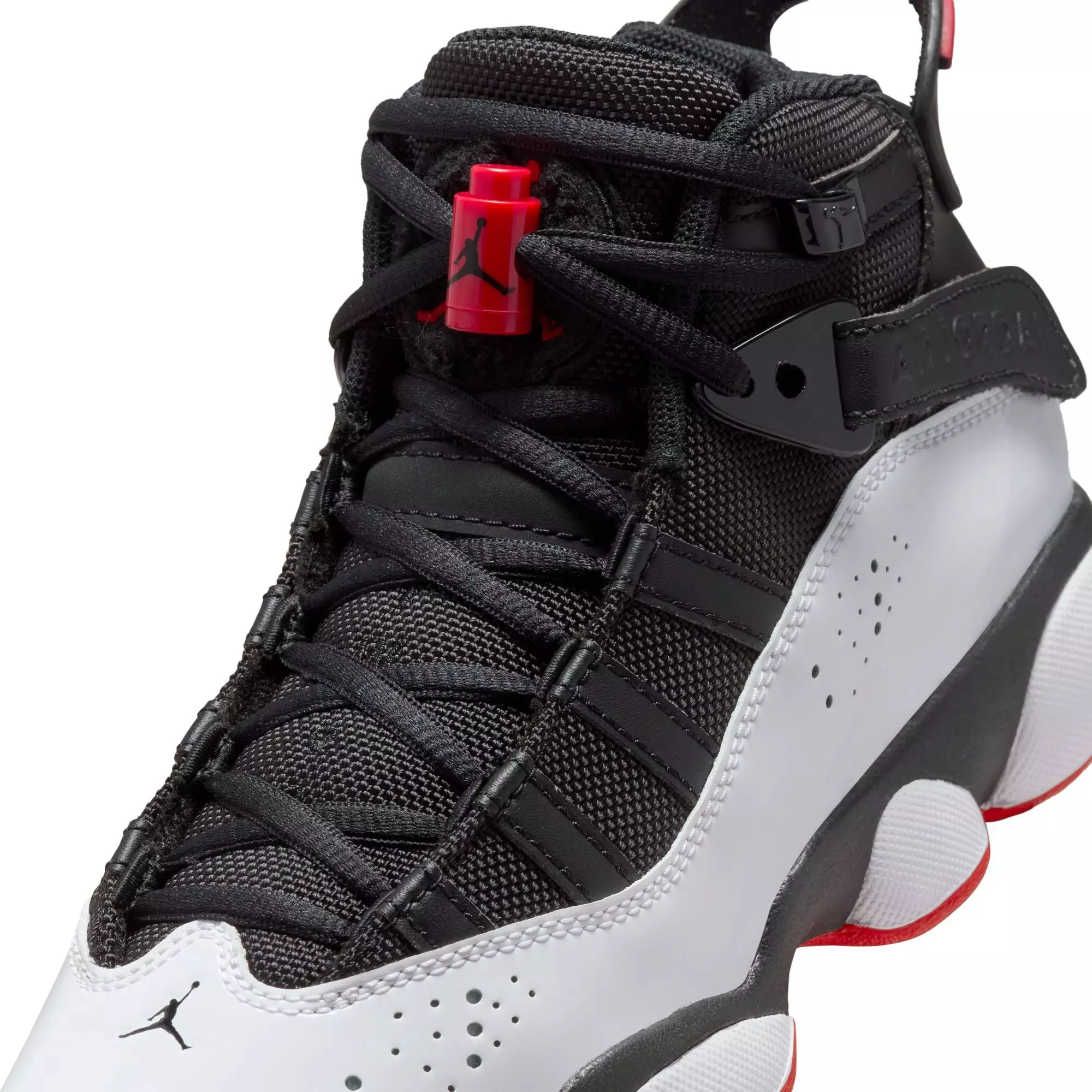 Jordan 6 Rings "Black/University Red/White" Grade School Boys' Shoe - WHITE/BLACK/RED