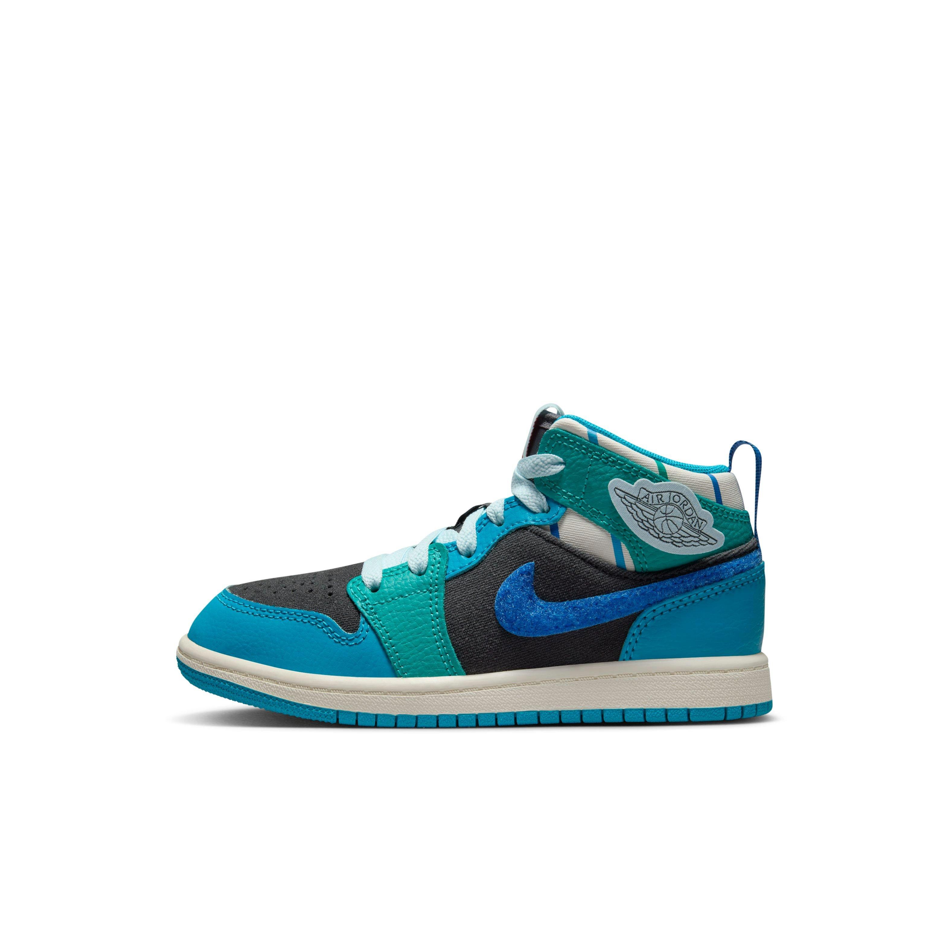 Jordan 1 Mid SS "Aqua" Preschool Kids' Shoe - ANTHRACITE/GLACIER BLUE/AQUATONE Thumbnail View 10