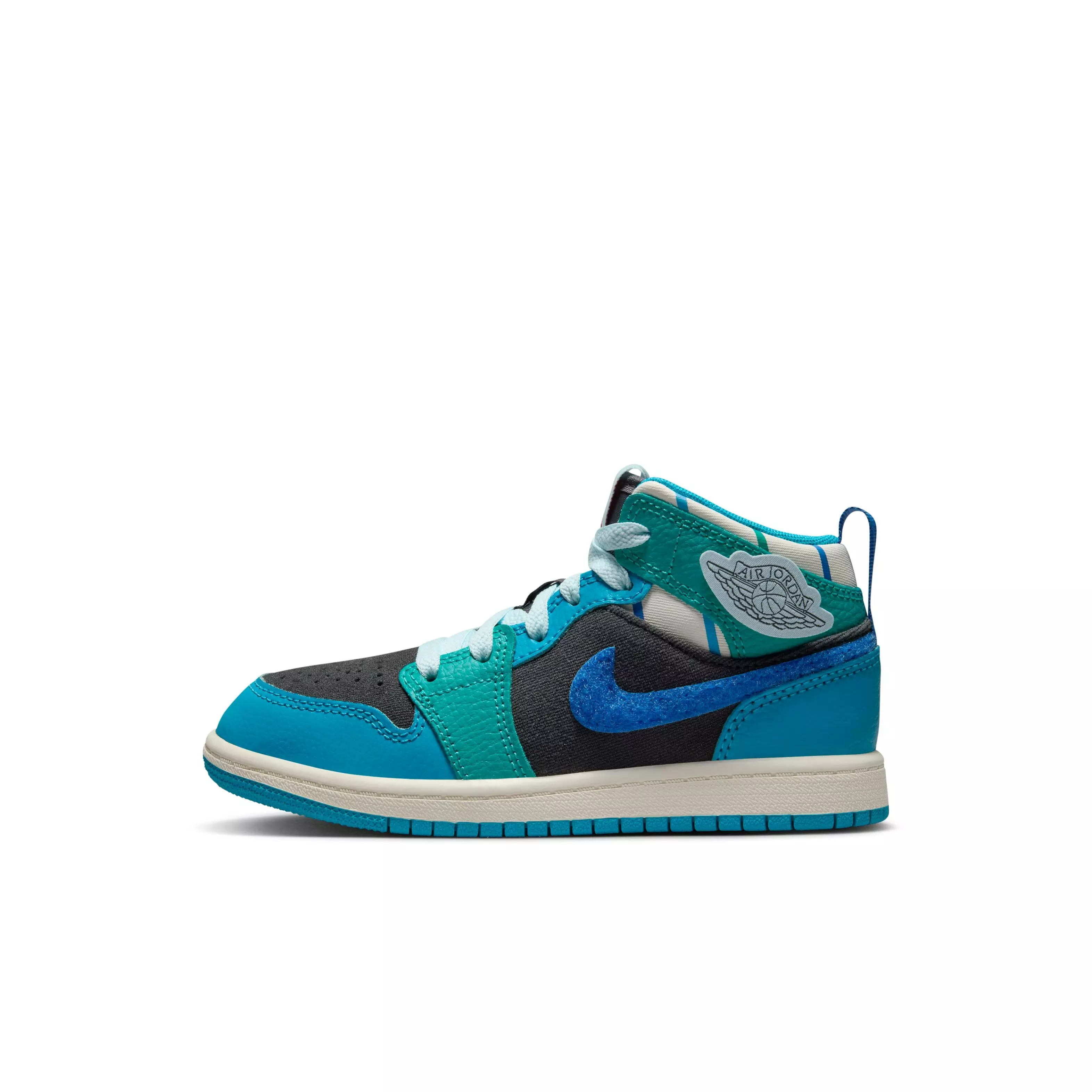 Jordan 1 Mid SS "Aqua" Preschool Kids' Shoe - ANTHRACITE/GLACIER BLUE/AQUATONE