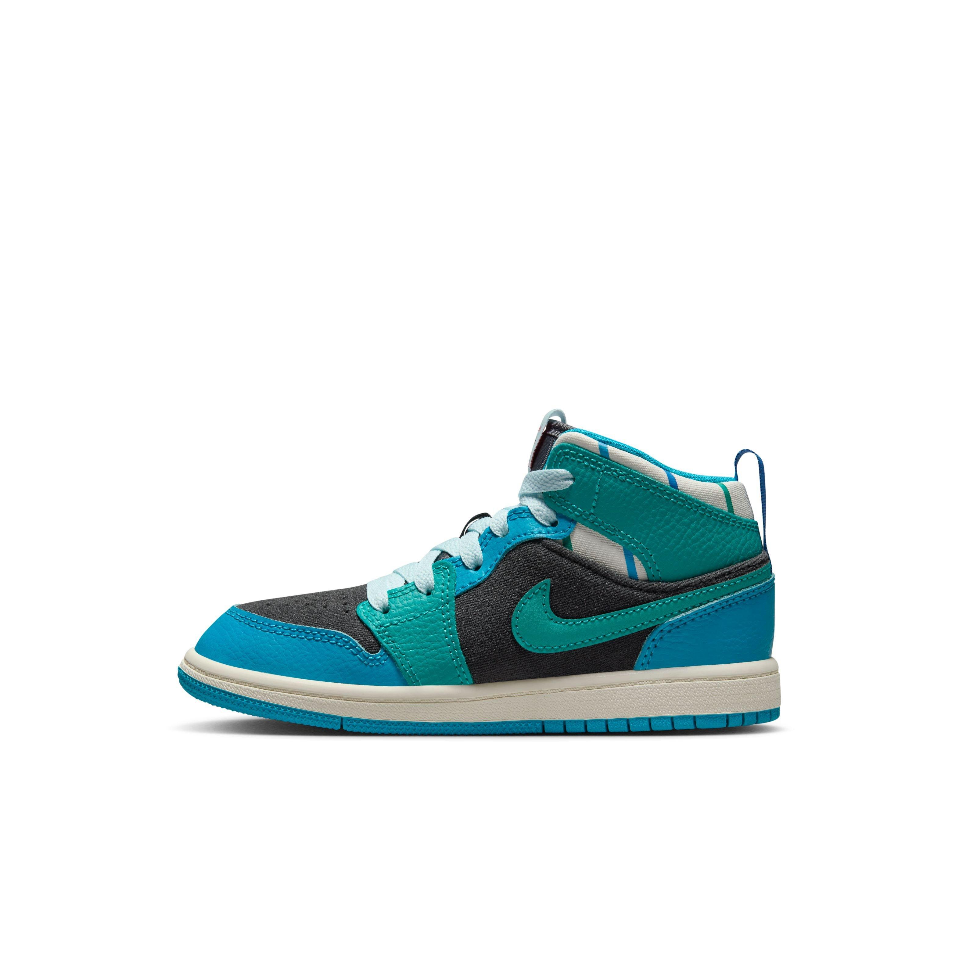 Jordan 1 Mid SS "Aqua" Preschool Kids' Shoe - ANTHRACITE/GLACIER BLUE/AQUATONE Thumbnail View 11