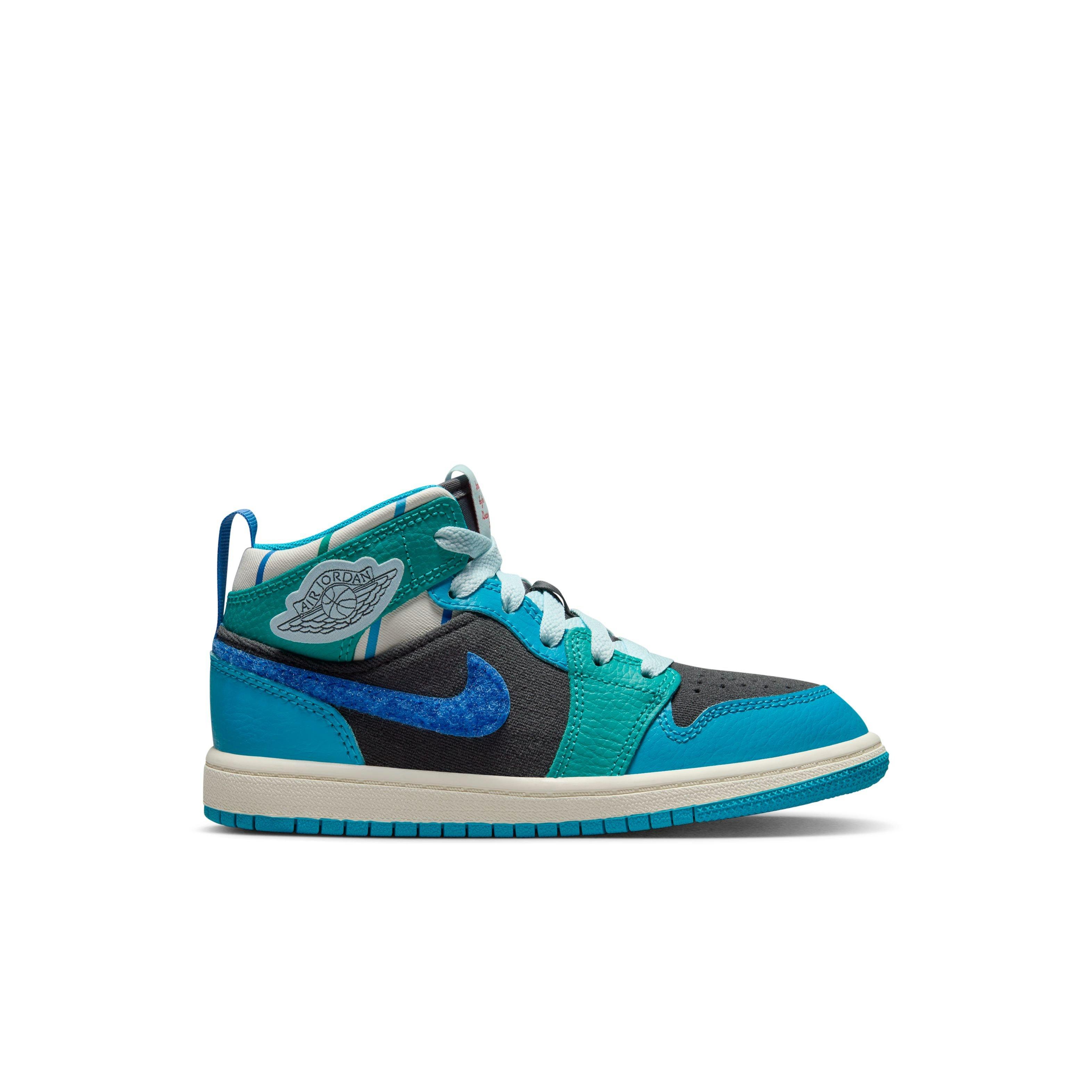 Jordan 1 Mid SS "Aqua" Preschool Kids' Shoe - ANTHRACITE/GLACIER BLUE/AQUATONE Thumbnail View 1