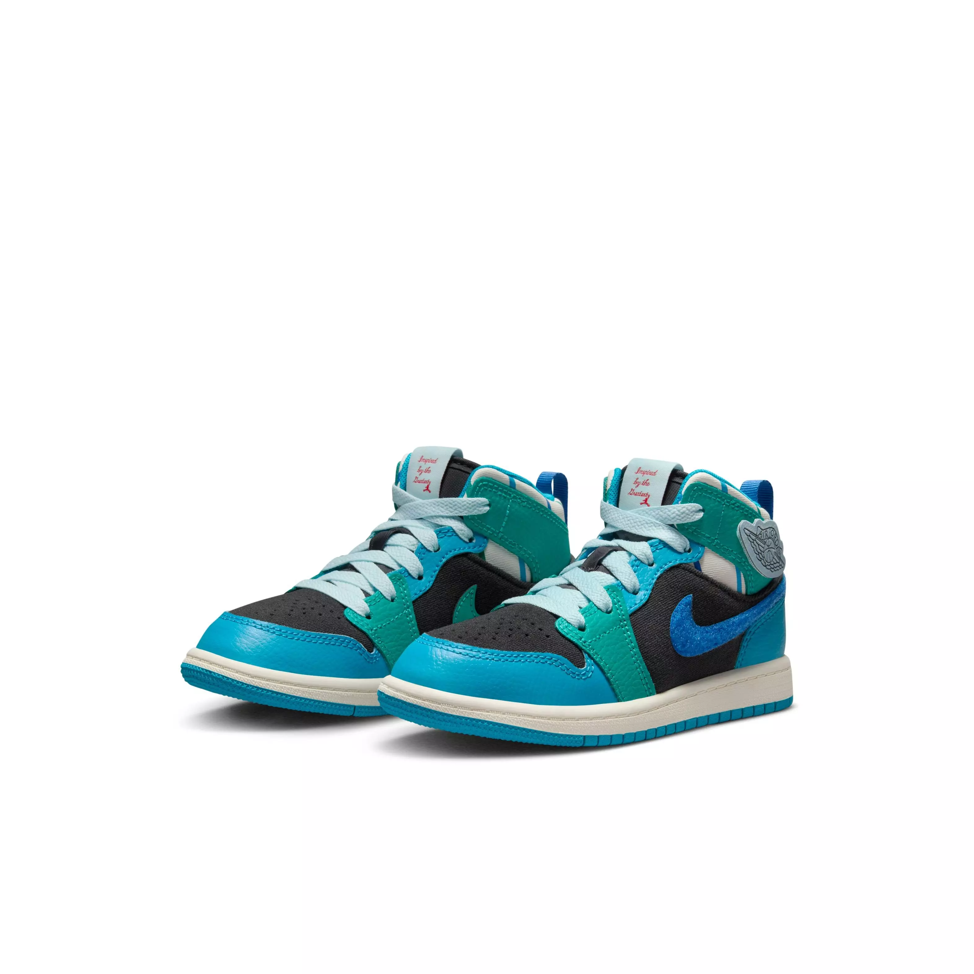 Jordan 1 Mid SS "Aqua" Preschool Kids' Shoe - ANTHRACITE/GLACIER BLUE/AQUATONE
