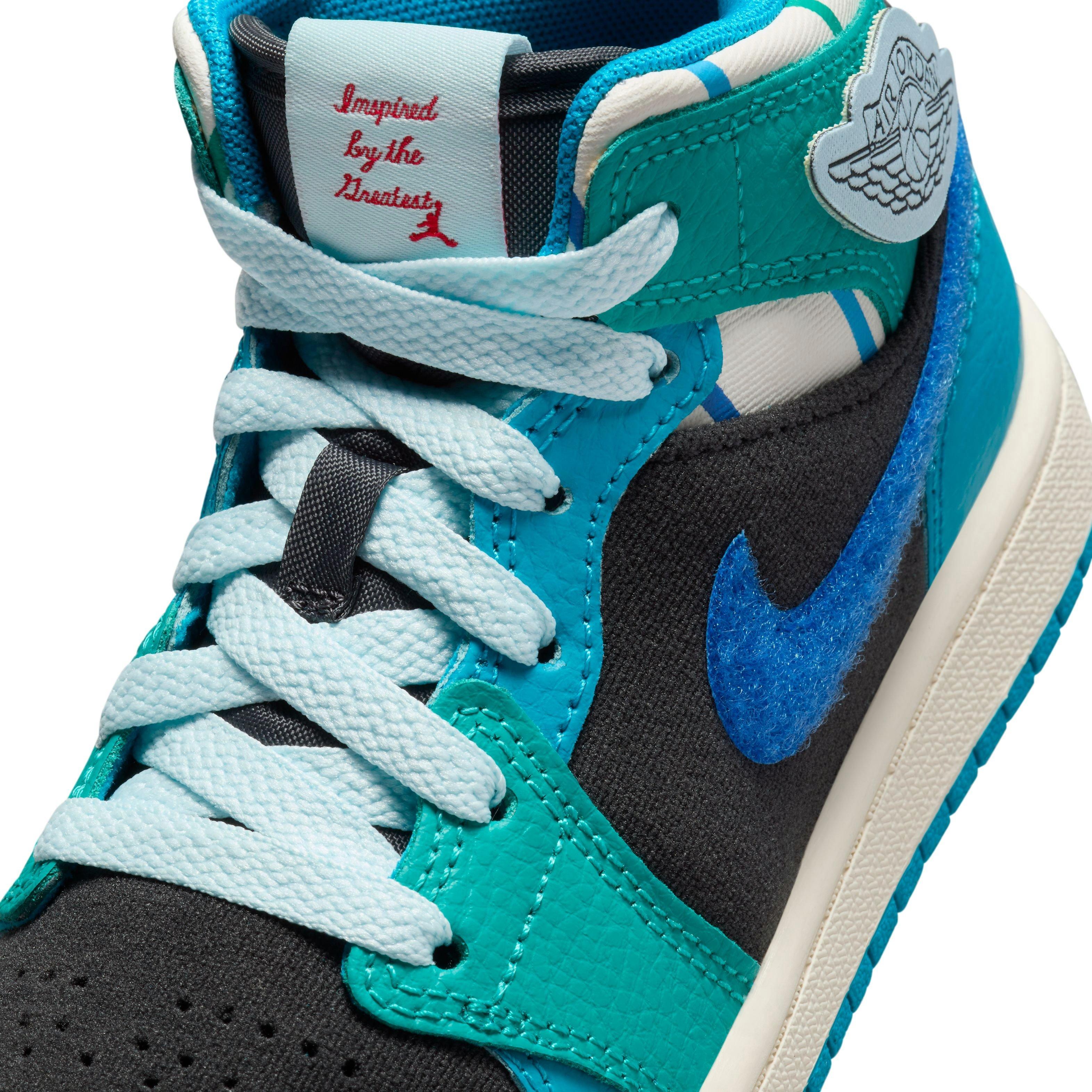 Jordan 1 Mid SS "Aqua" Preschool Kids' Shoe - ANTHRACITE/GLACIER BLUE/AQUATONE Thumbnail View 4