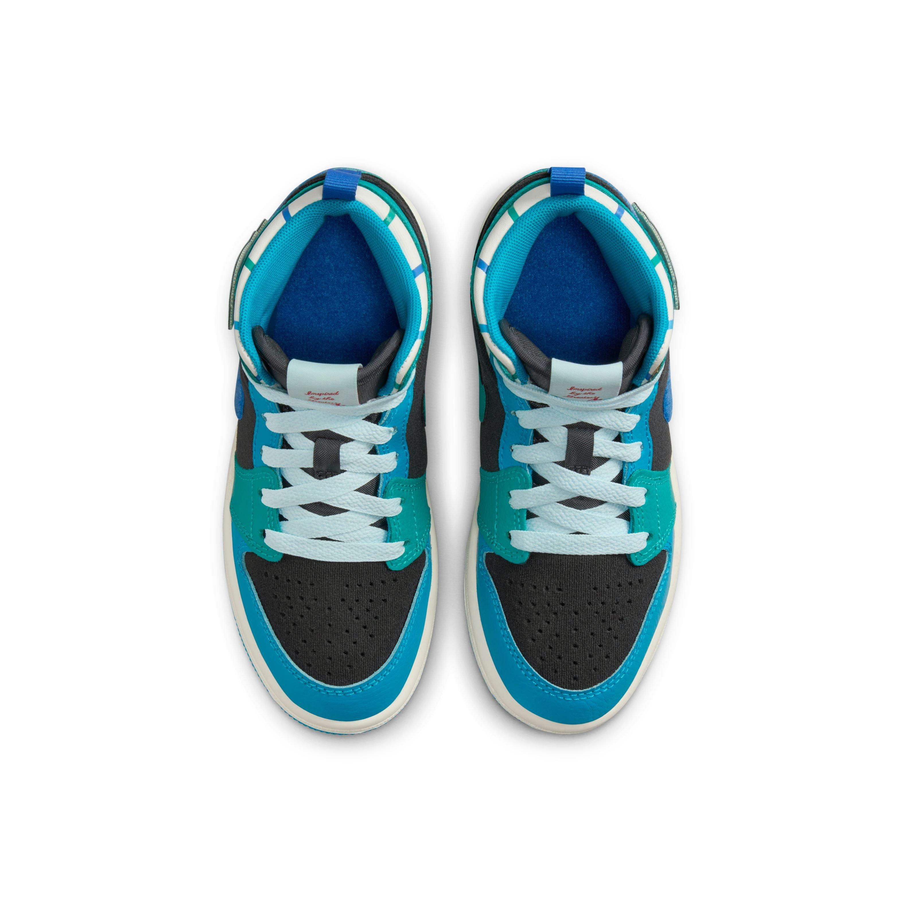 Jordan 1 Mid SS "Aqua" Preschool Kids' Shoe - ANTHRACITE/GLACIER BLUE/AQUATONE Thumbnail View 13