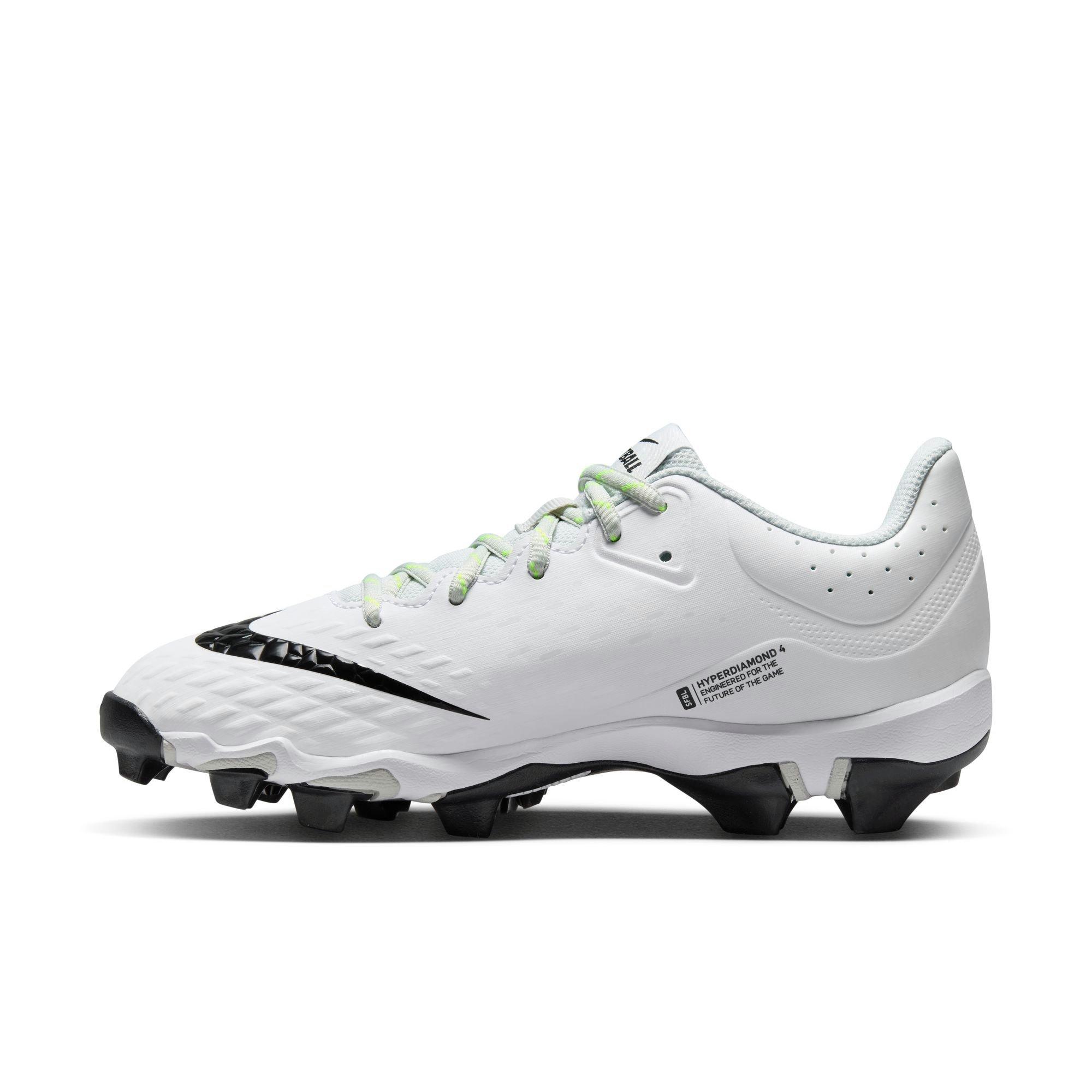 Nike Hyperdiamond 4 Keystone "White/Black/Photon Dust/Volt" Women's Softball Cleat - WHITE/BLACK Thumbnail View 4