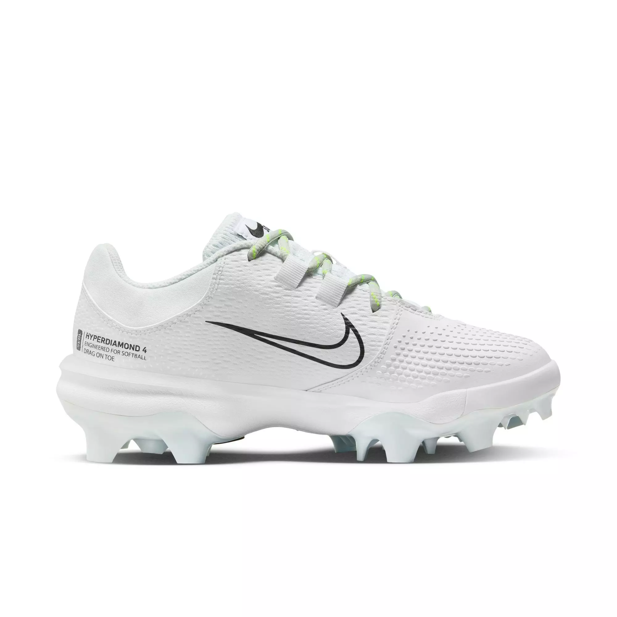 Nike Hyperdiamond 4 Pro MCS "White/Black/Photon Dust/Volt" Women's Softball Cleat - WHITE/BLACK